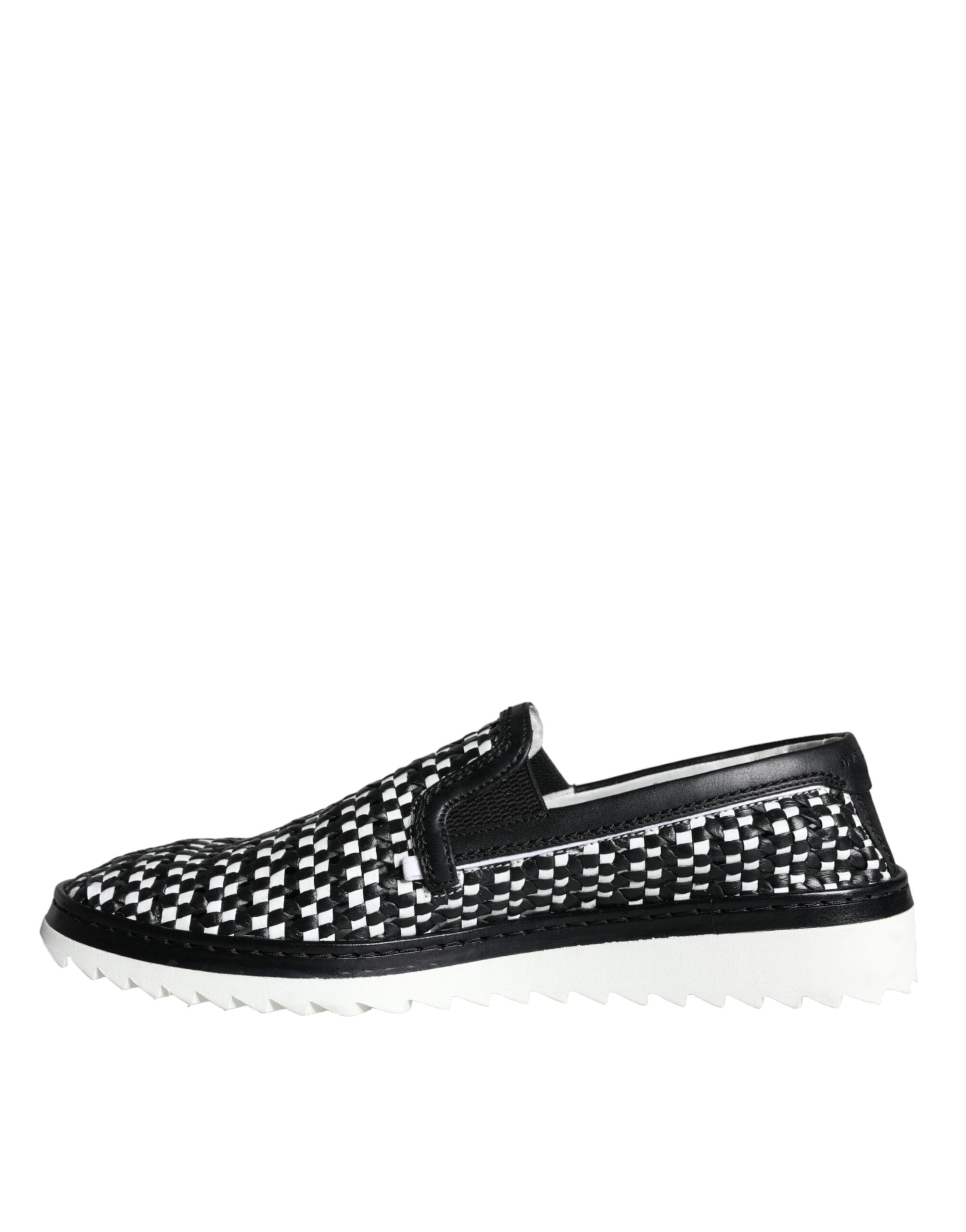 Chaussures loafers pour homme Dolce & Gabbana en tissage noir et blanc, style slip-on, élégantes et confortables.