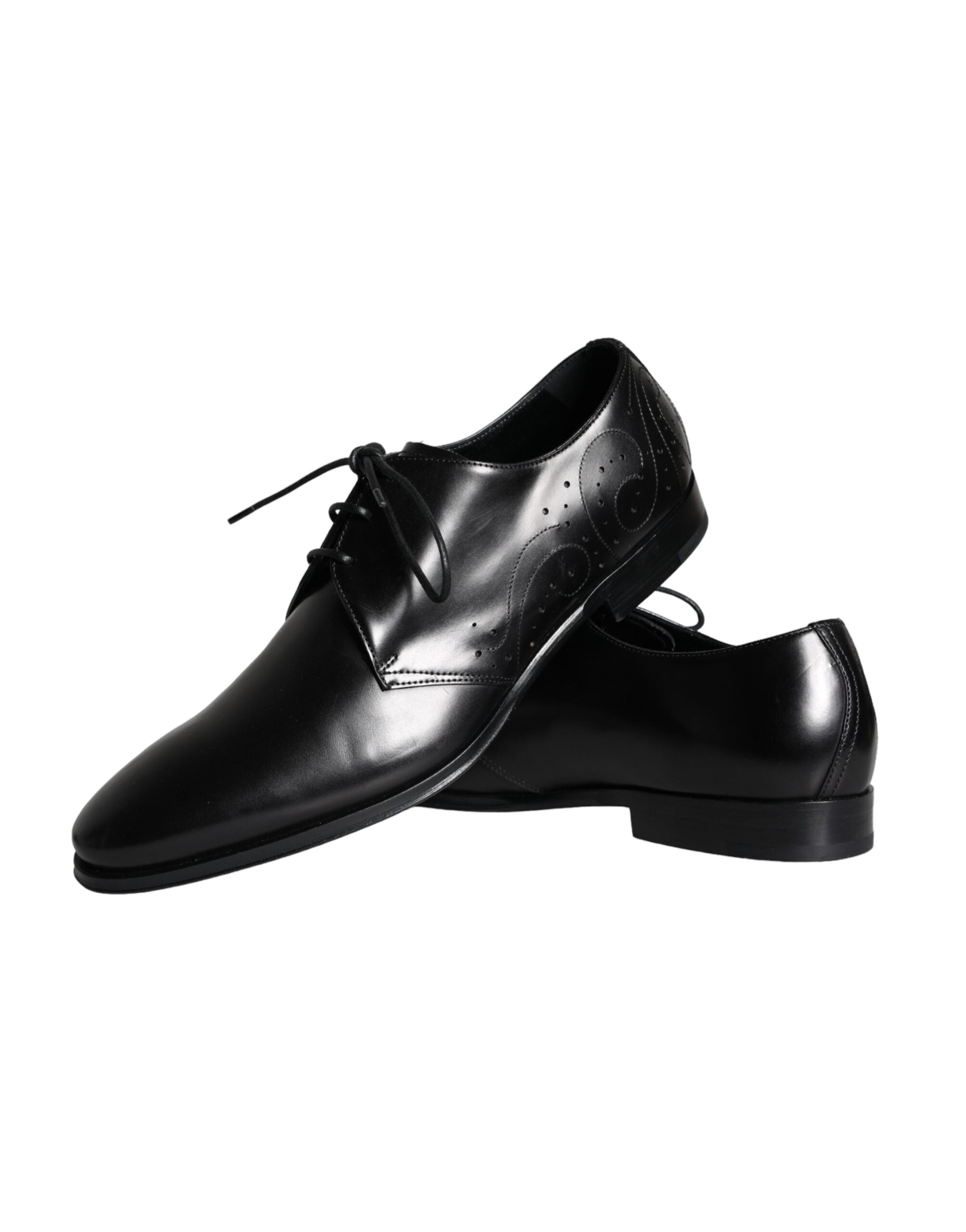 Chaussures Derby en cuir de veau noir de Dolce & Gabbana pour homme, élégantes et classiques.