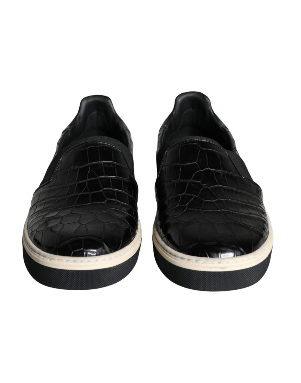 Chaussures décontractées en cuir noir Dolce & Gabbana, mocassins élégants pour homme.