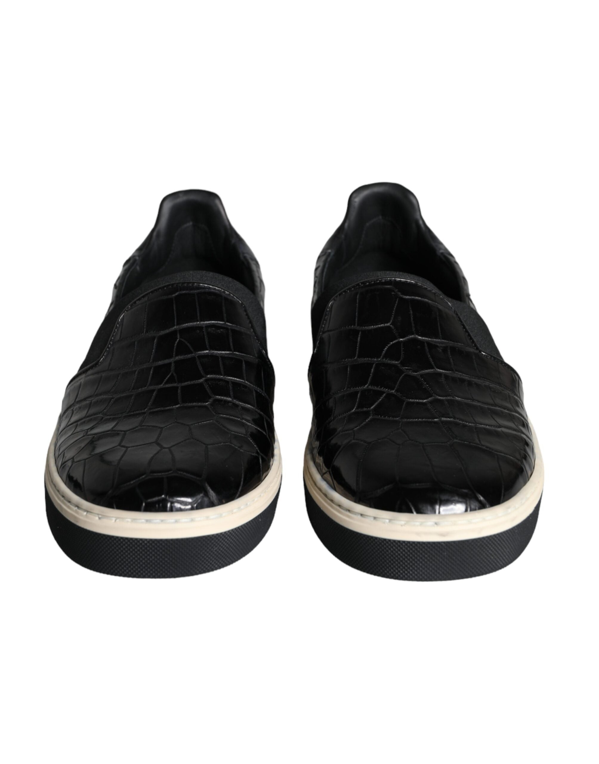 Chaussures décontractées en cuir noir Dolce & Gabbana, mocassins élégants pour homme.