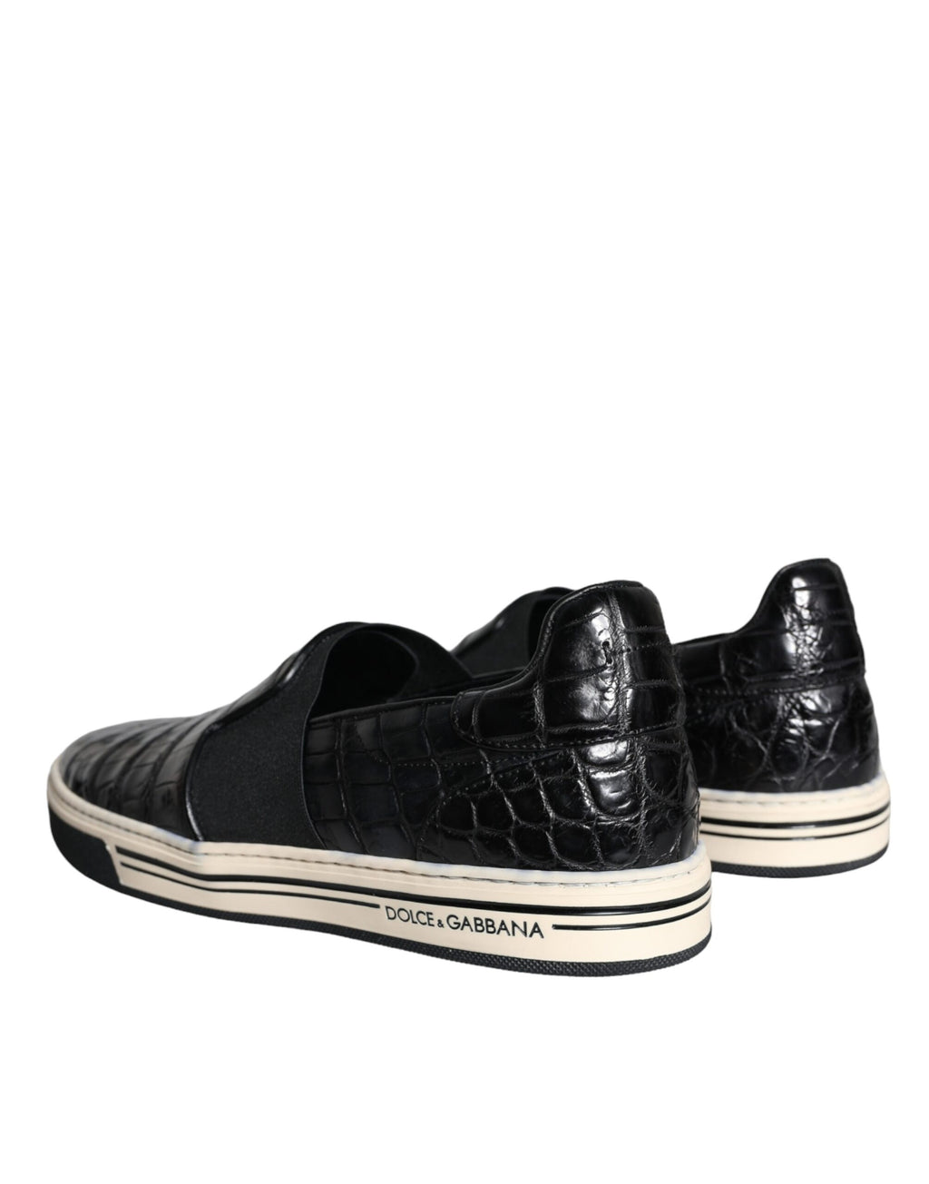 Chaussures décontractées Dolce & Gabbana en cuir noir, slippers et mocassins pour homme, vue de face.