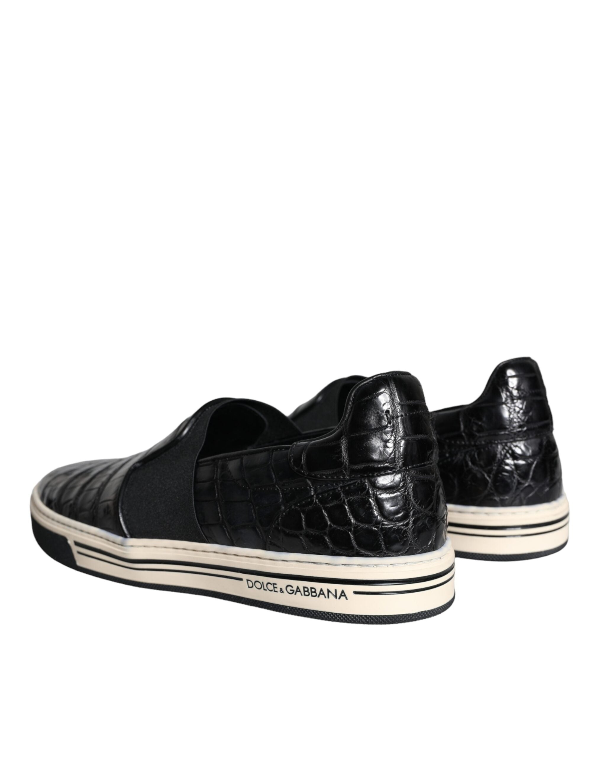 Chaussures décontractées Dolce & Gabbana en cuir noir, slippers et mocassins pour homme, vue de face.