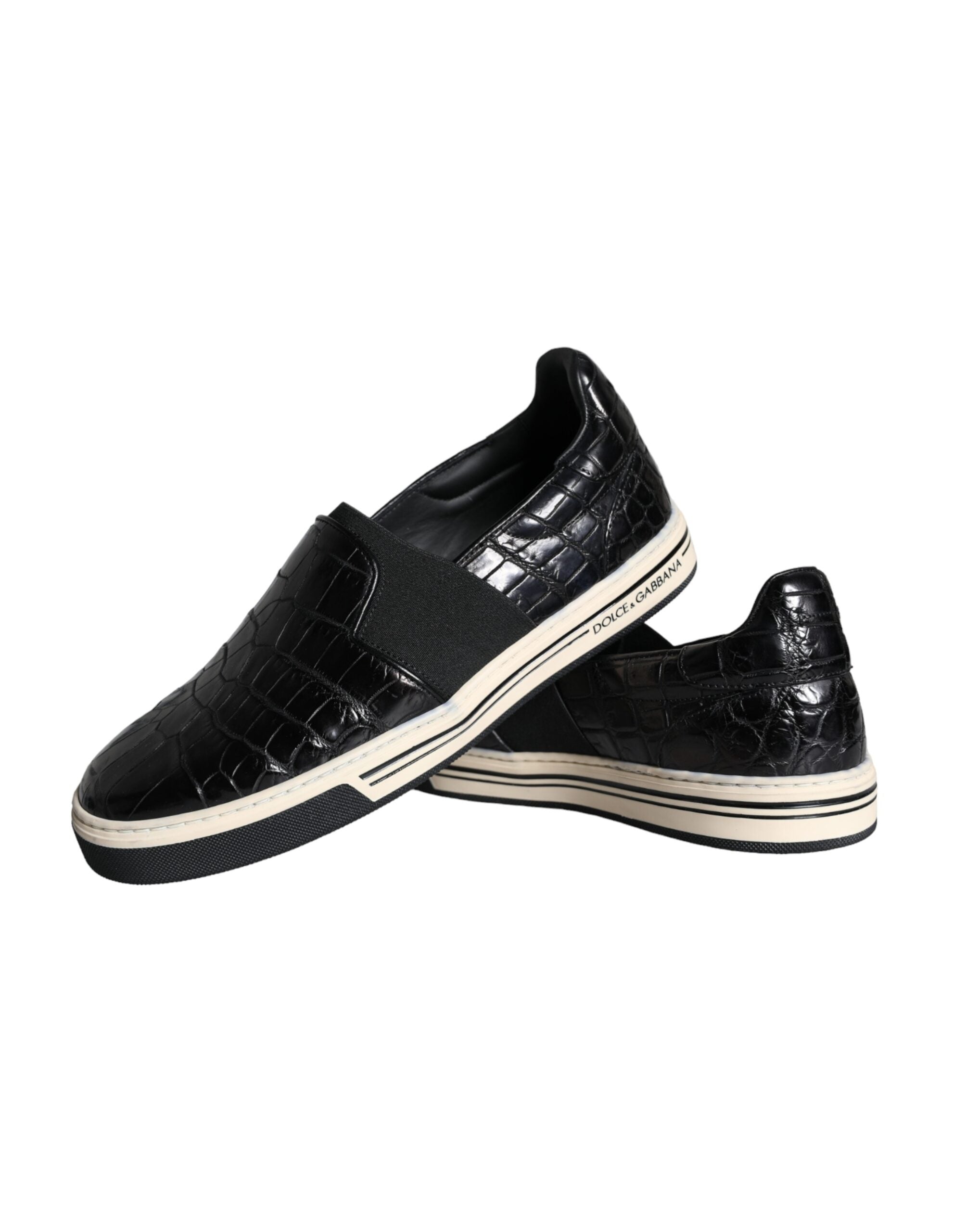 Mocassins en cuir noir Dolce & Gabbana, chaussures décontractées pour homme, vues en détail.