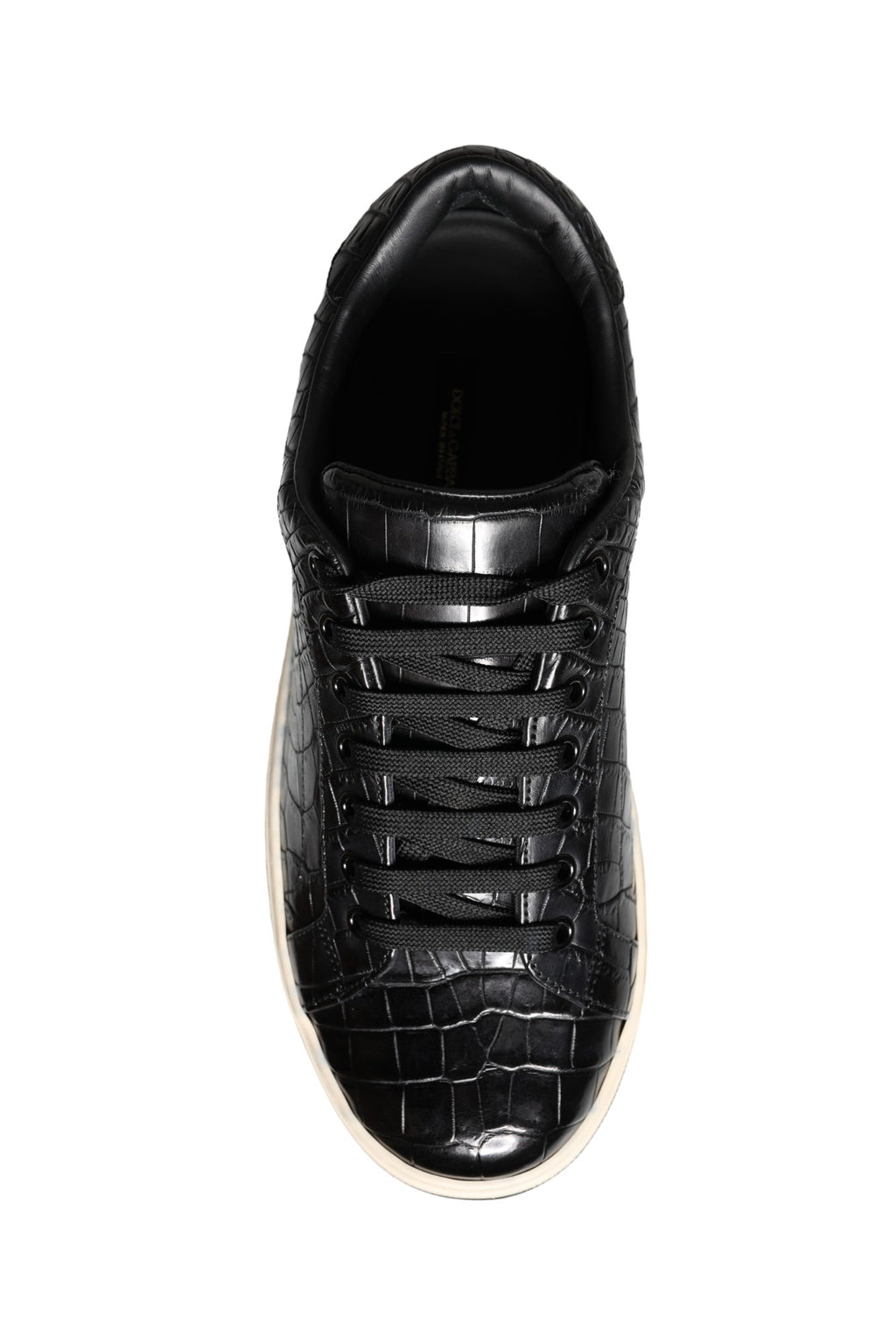 Chaussures sneakers basses en cuir noir pour homme de Dolce & Gabbana, chaussures de sport élégantes et confortables.