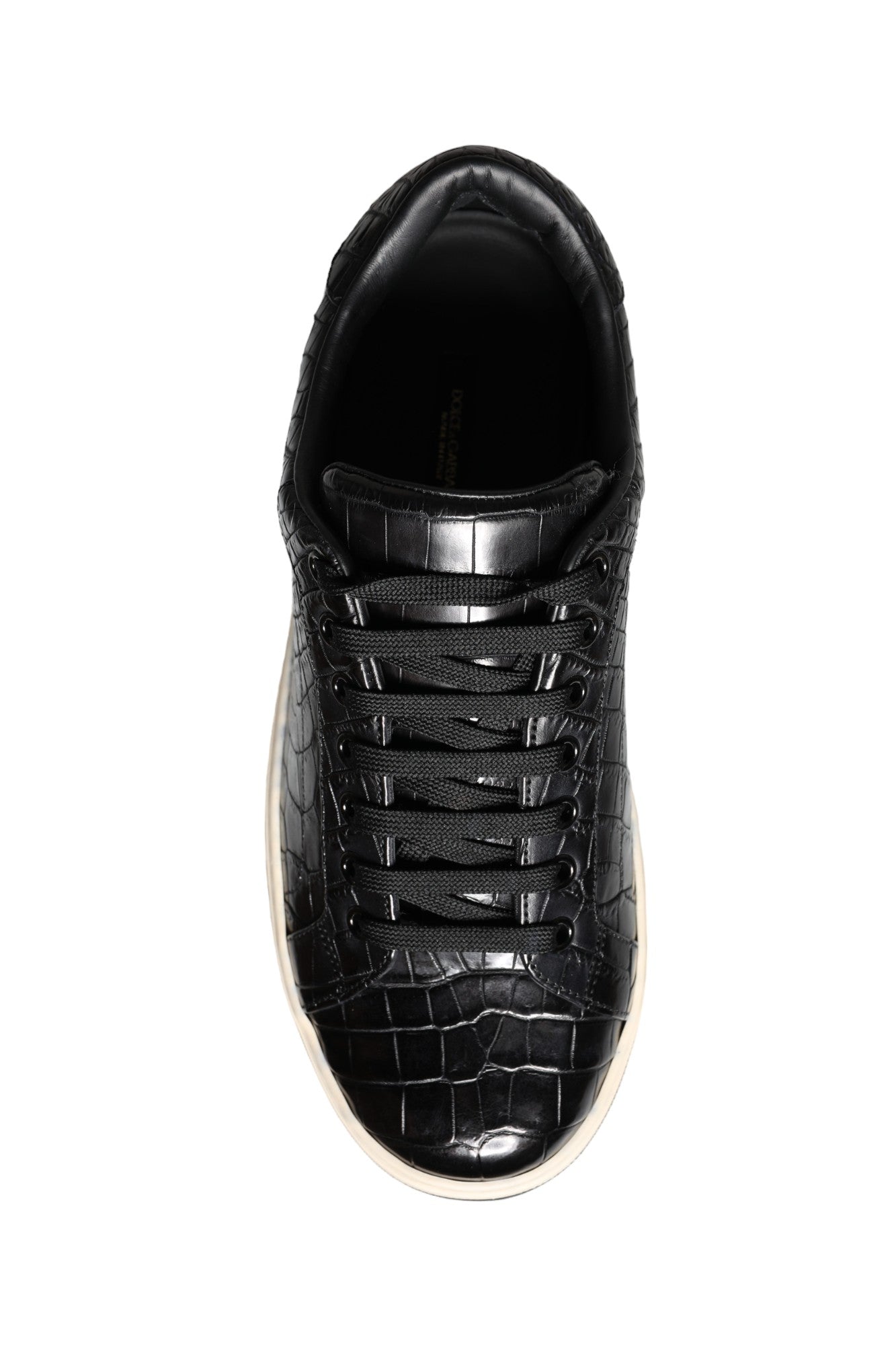 Chaussures sneakers basses en cuir noir pour homme de Dolce & Gabbana, chaussures de sport élégantes et confortables.