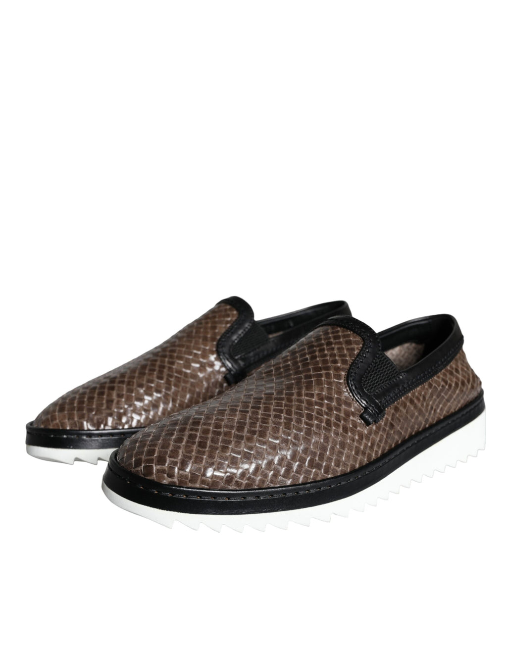 Chaussures mocassins pour hommes Dolce & Gabbana en cuir marron et noir tressé, style élégant et sophistiqué.