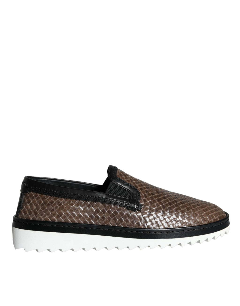 Chaussures mocassins en cuir tressé marron et noir pour homme de Dolce & Gabbana, détails élégants et finition soignée.