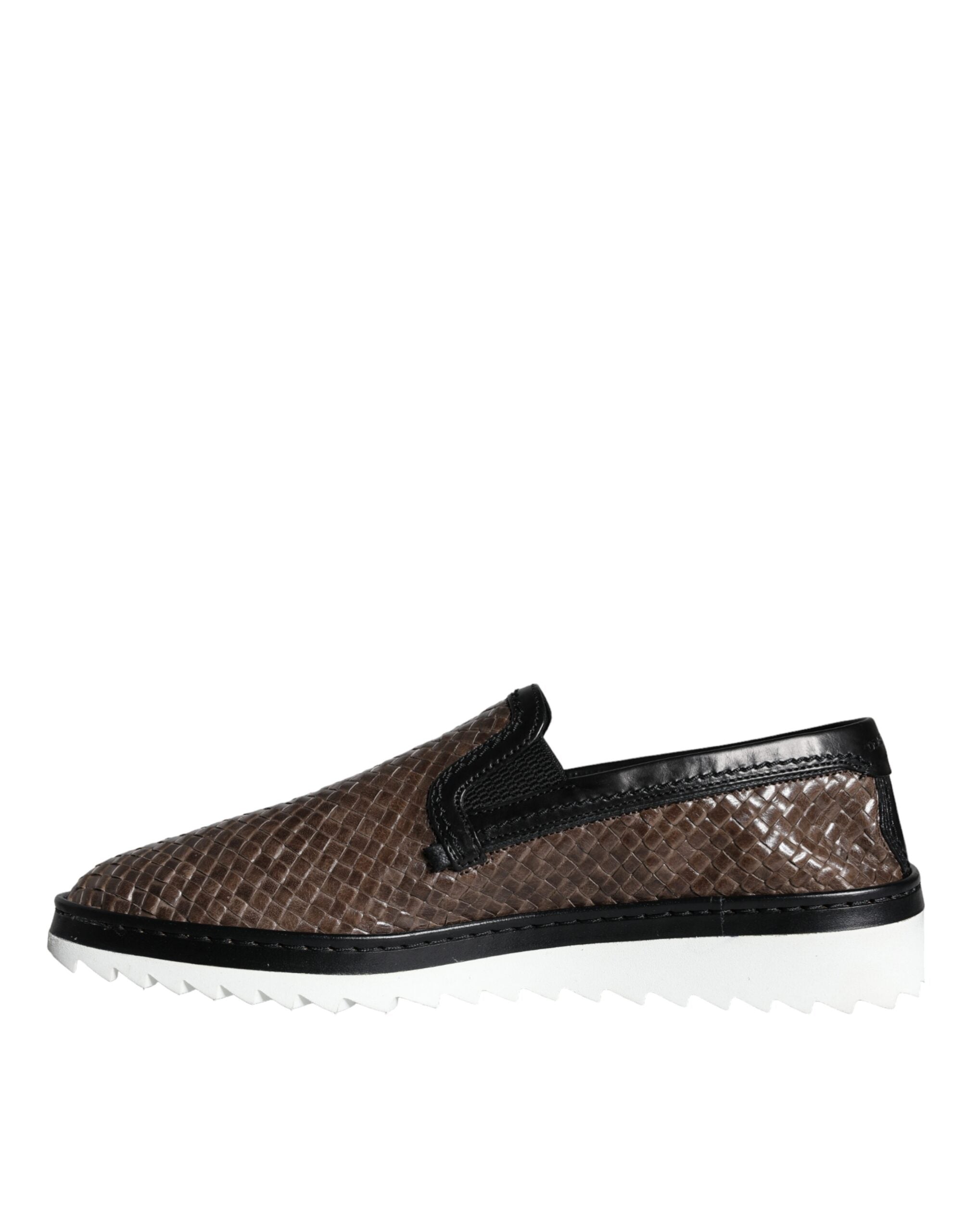 Chaussures mocassins pour homme Dolce & Gabbana en cuir tressé marron et noir, élégantes et confortables.