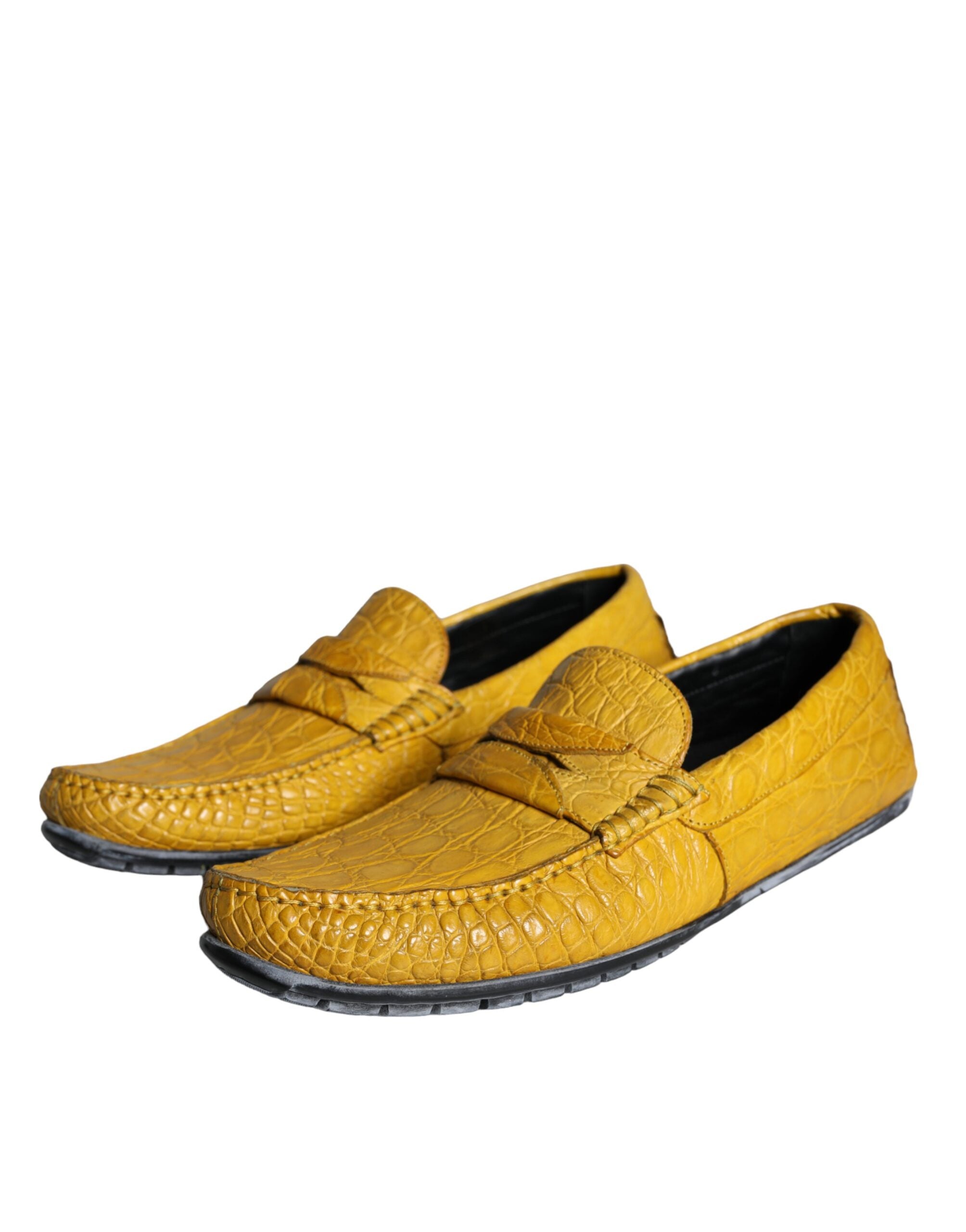 Mocassins en cuir jaune Dolce & Gabbana, chaussures slip-on élégantes et confortables pour femme.