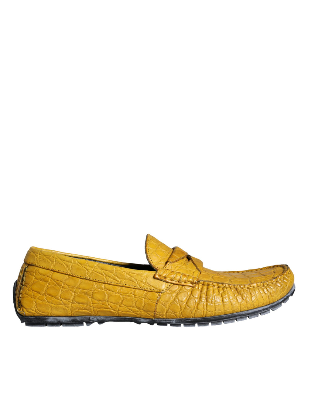 Mocassins en cuir jaune Dolce & Gabbana, chaussures slip-on élégantes pour femmes, avec finition raffinée et design classique.