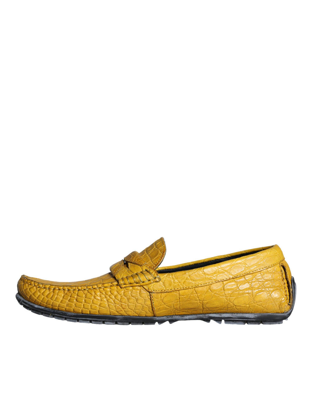 Mocassins en cuir jaune Dolce & Gabbana pour homme, chaussons slip-on élégants avec design sophistiqué.