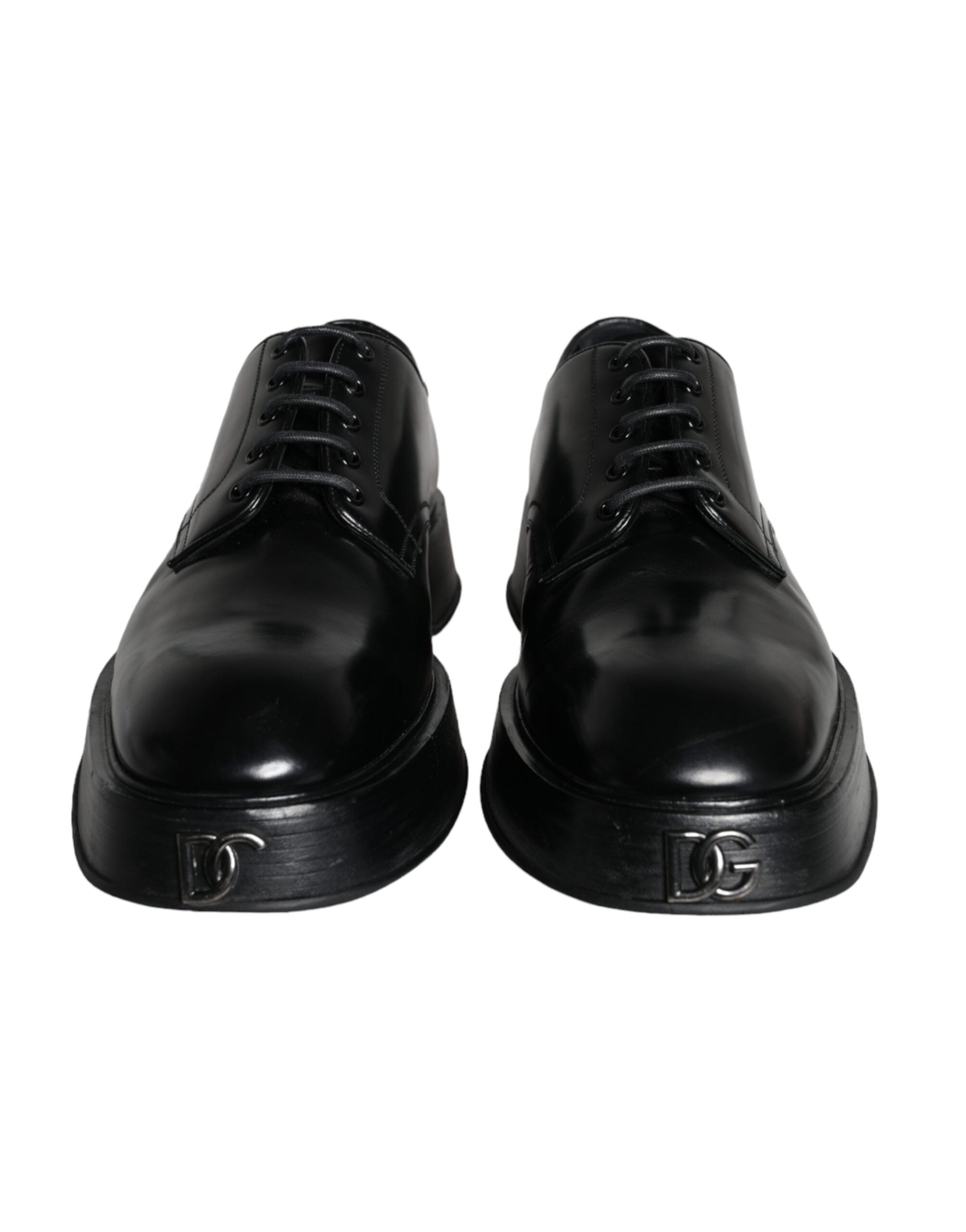 Chaussures Derby noires en cuir de veau de Dolce & Gabbana, chaussures formelles élégantes pour homme.