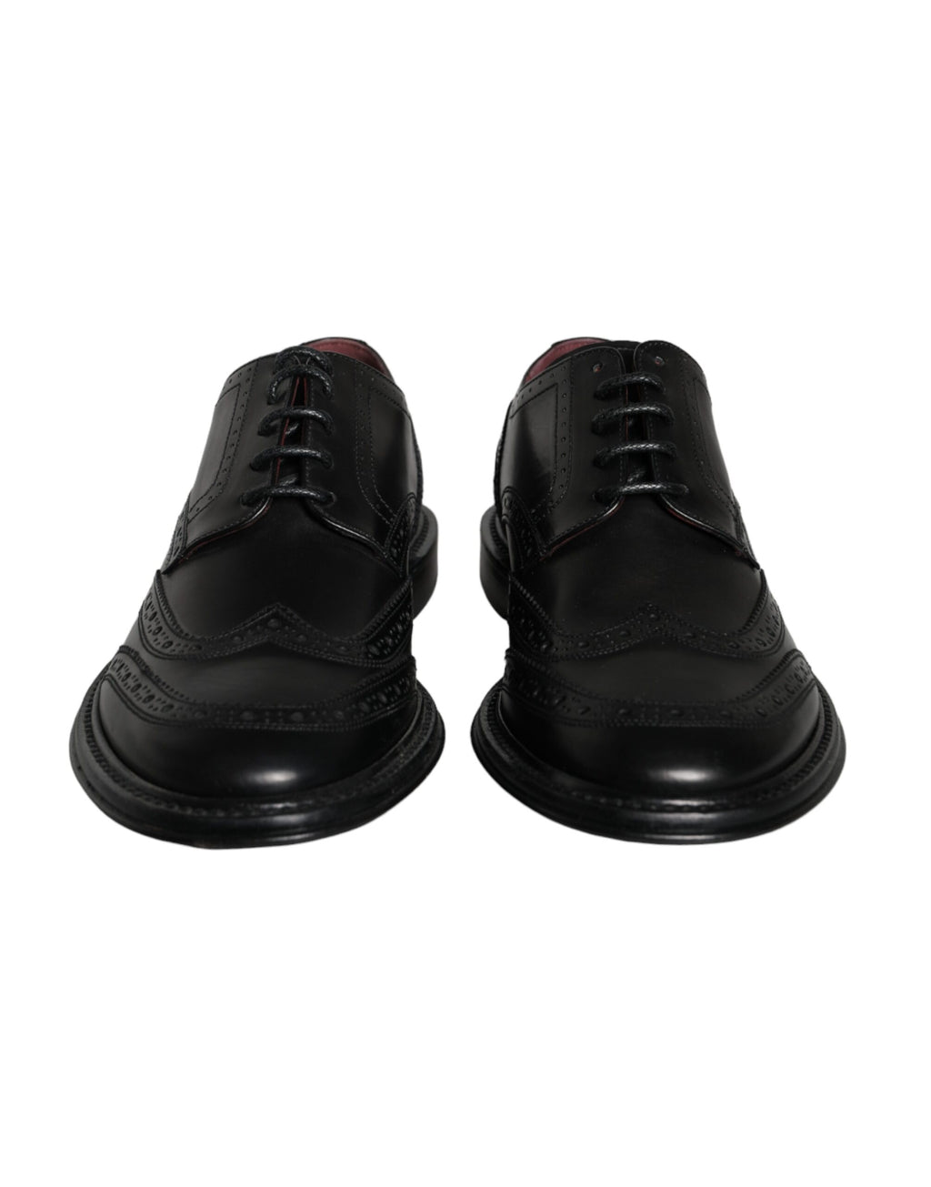 Chaussures formelles en cuir noir Dolce & Gabbana pour hommes, Oxford wingtip avec détails élégants et finition soignée.