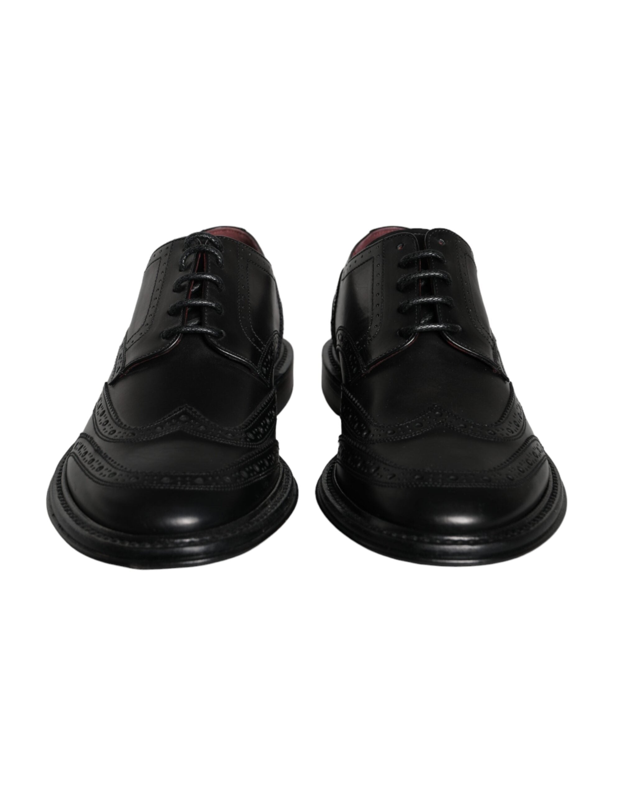 Chaussures formelles en cuir noir Dolce & Gabbana pour hommes, Oxford wingtip avec détails élégants et finition soignée.