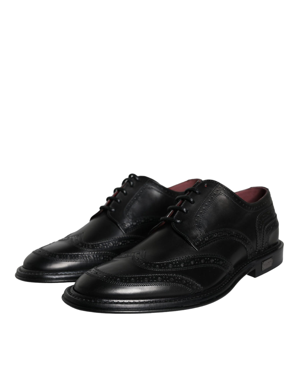 Chaussures formelles en cuir noir Dolce & Gabbana Oxford Wingtip pour homme, détails en cuir lisse et semelle en cuir.