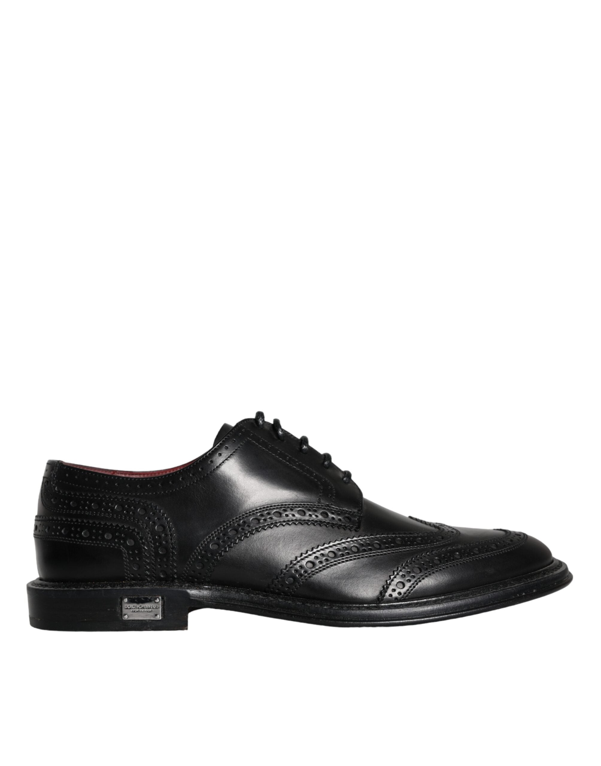 Chaussures Oxford en cuir noir pour hommes de la marque Dolce & Gabbana, style wingtip formel et élégant.