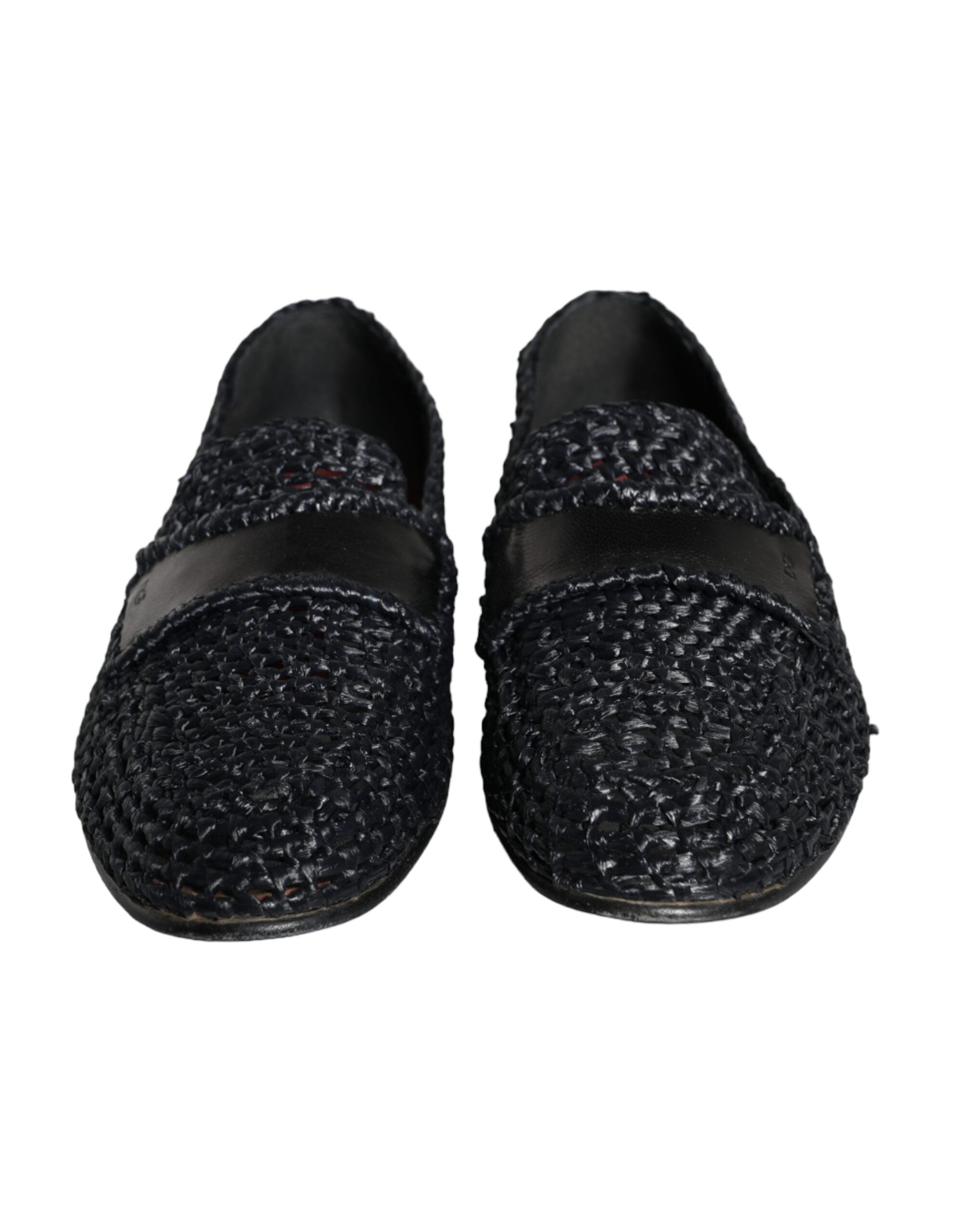 Chaussures mocassins Dolce & Gabbana pour hommes en raphia tissé noir, style slip-on élégant et confortable.