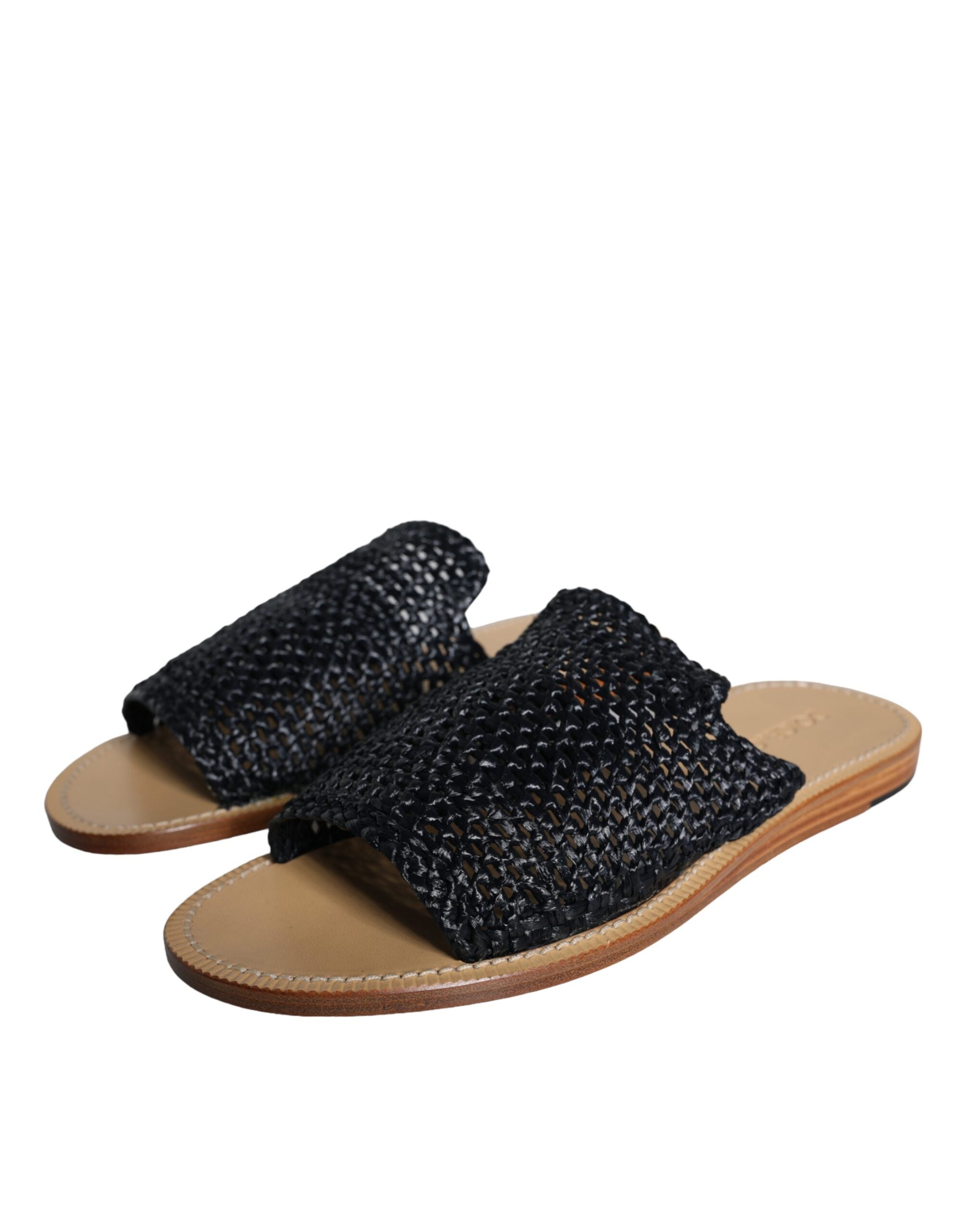 Sandales Dolce & Gabbana en raffia noir à tresses monochromes, chaussures élégantes pour femme
