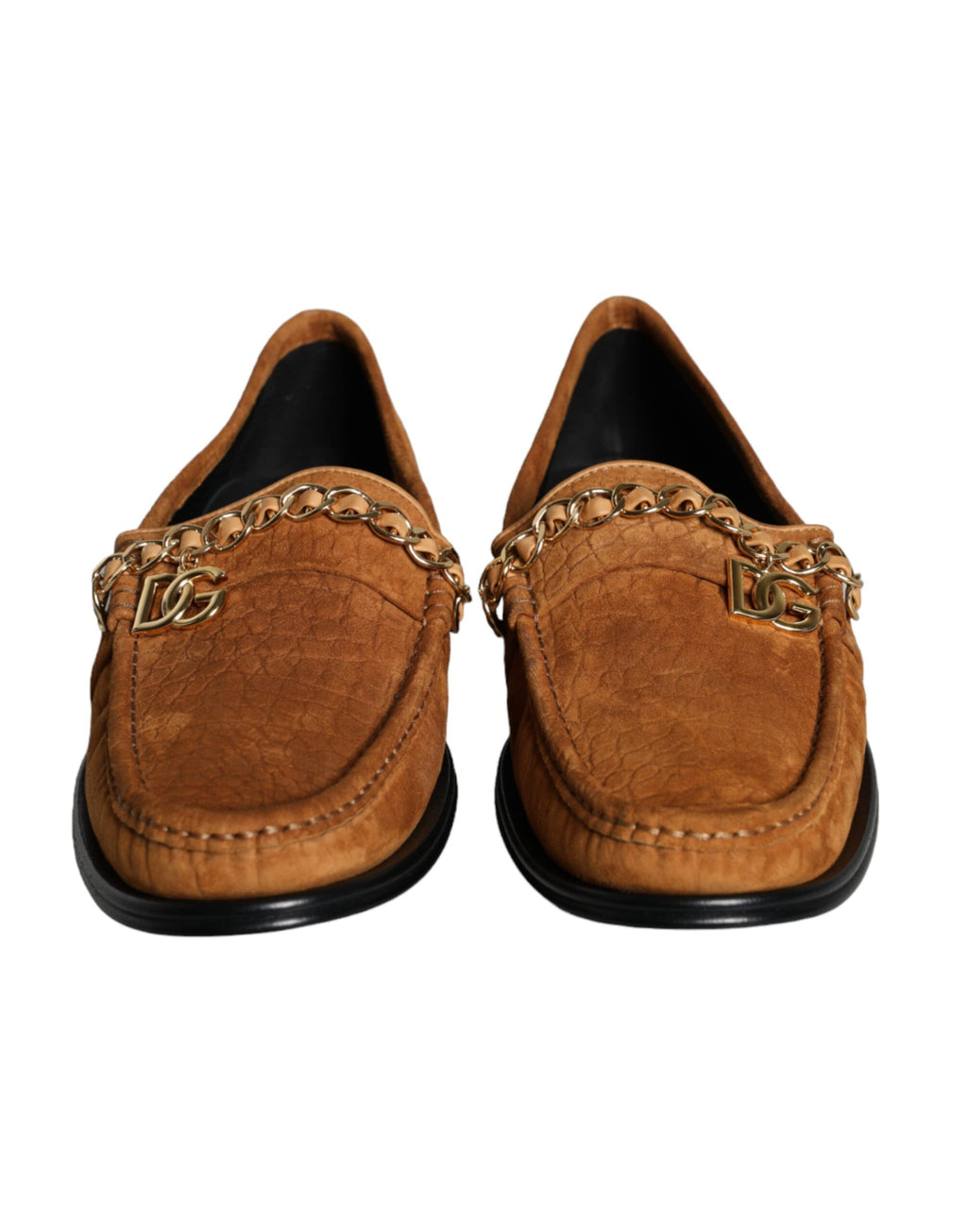 Mocassins en velours marron en cuir Dolce & Gabbana avec logo, style slip-on et design élégant visible sur l'image.