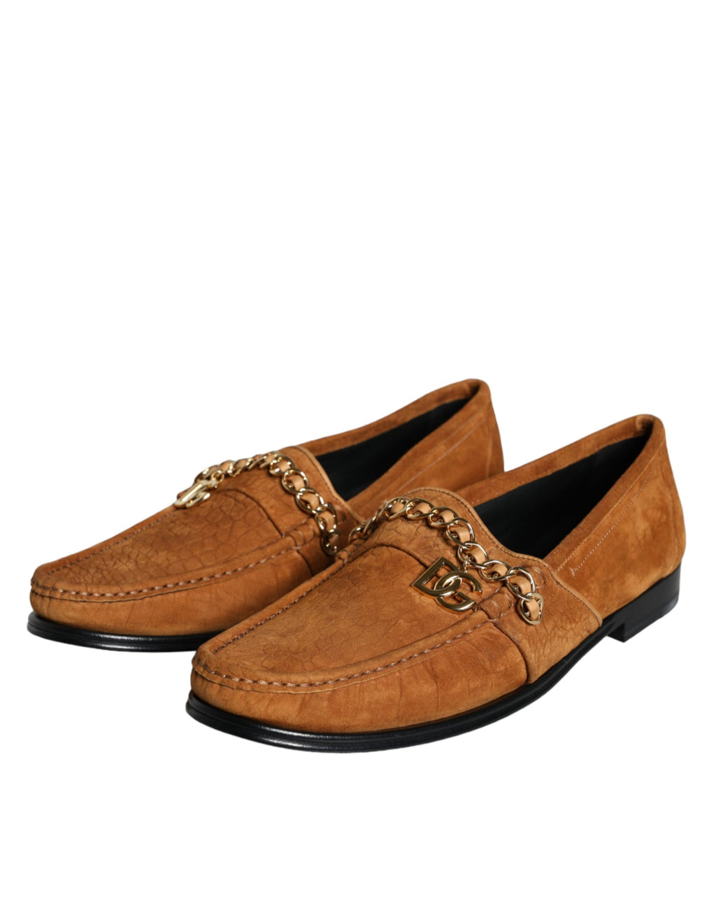 Mocassins en velours marron en cuir avec logo Dolce & Gabbana, chaussures slip-on élégantes et confortables.