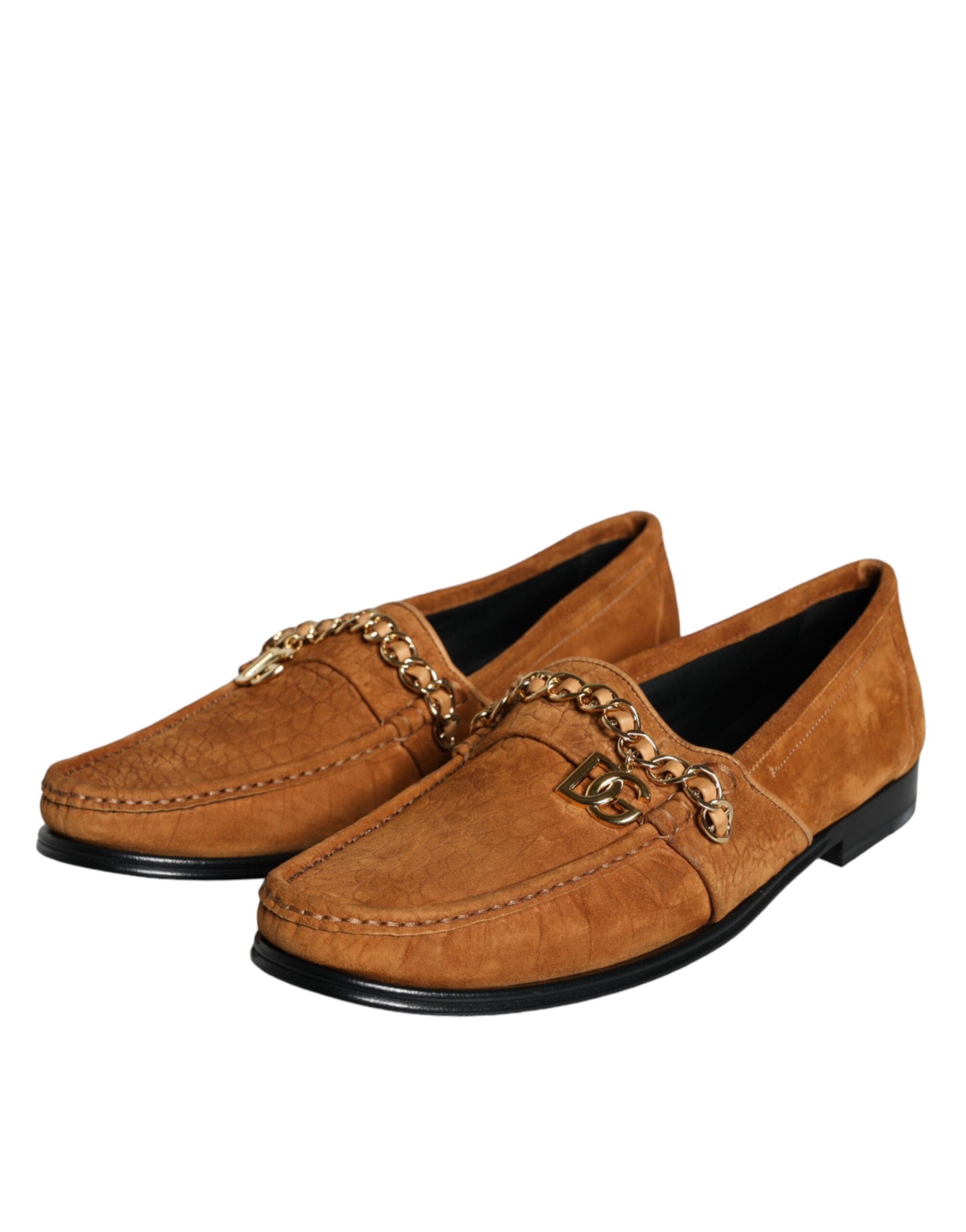 Mocassins en velours marron en cuir avec logo Dolce & Gabbana, chaussures slip-on élégantes et confortables.