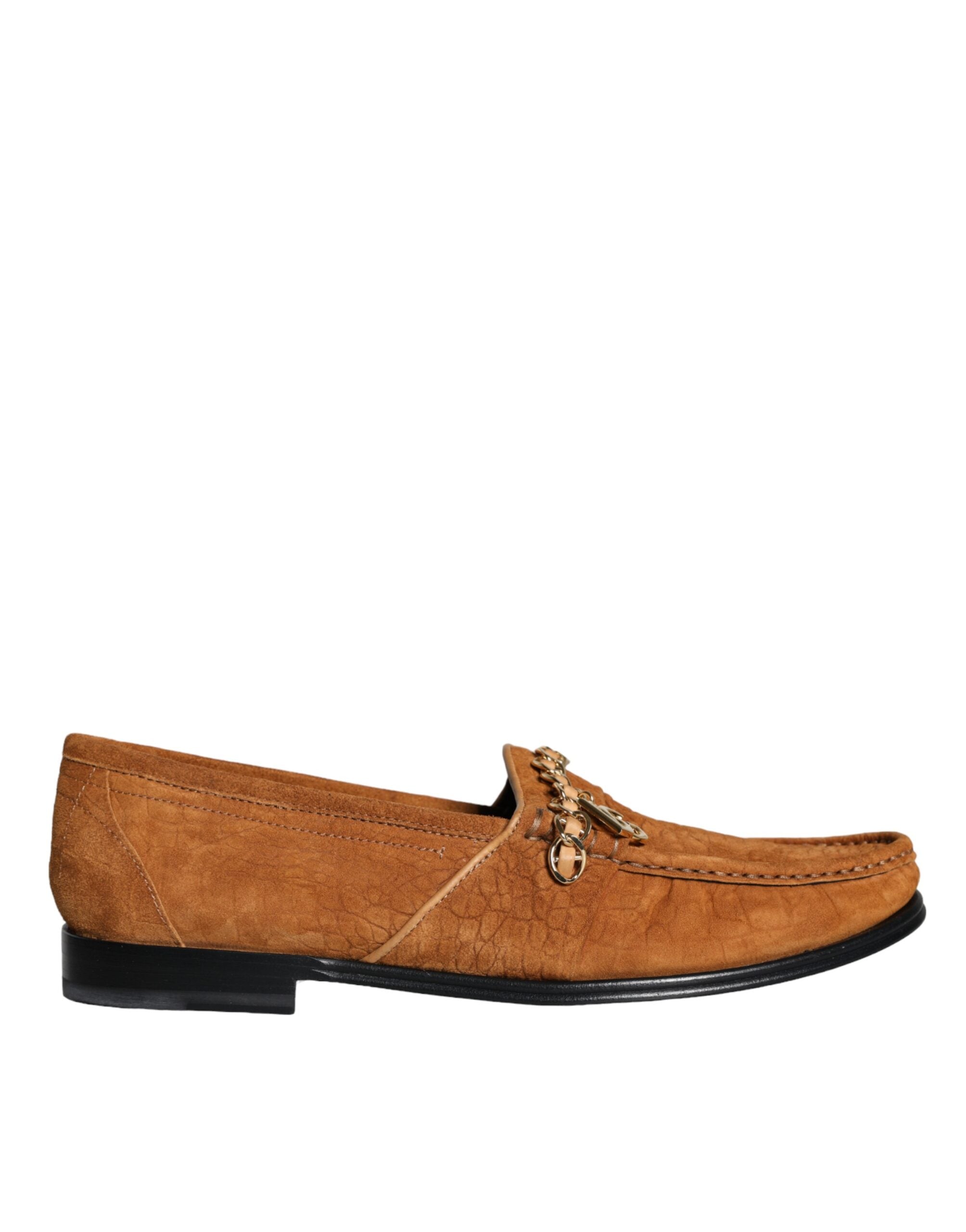 Mocassins Dolce & Gabbana en velours brun et cuir avec logo, chaussures slip-on élégantes et confortables pour homme.