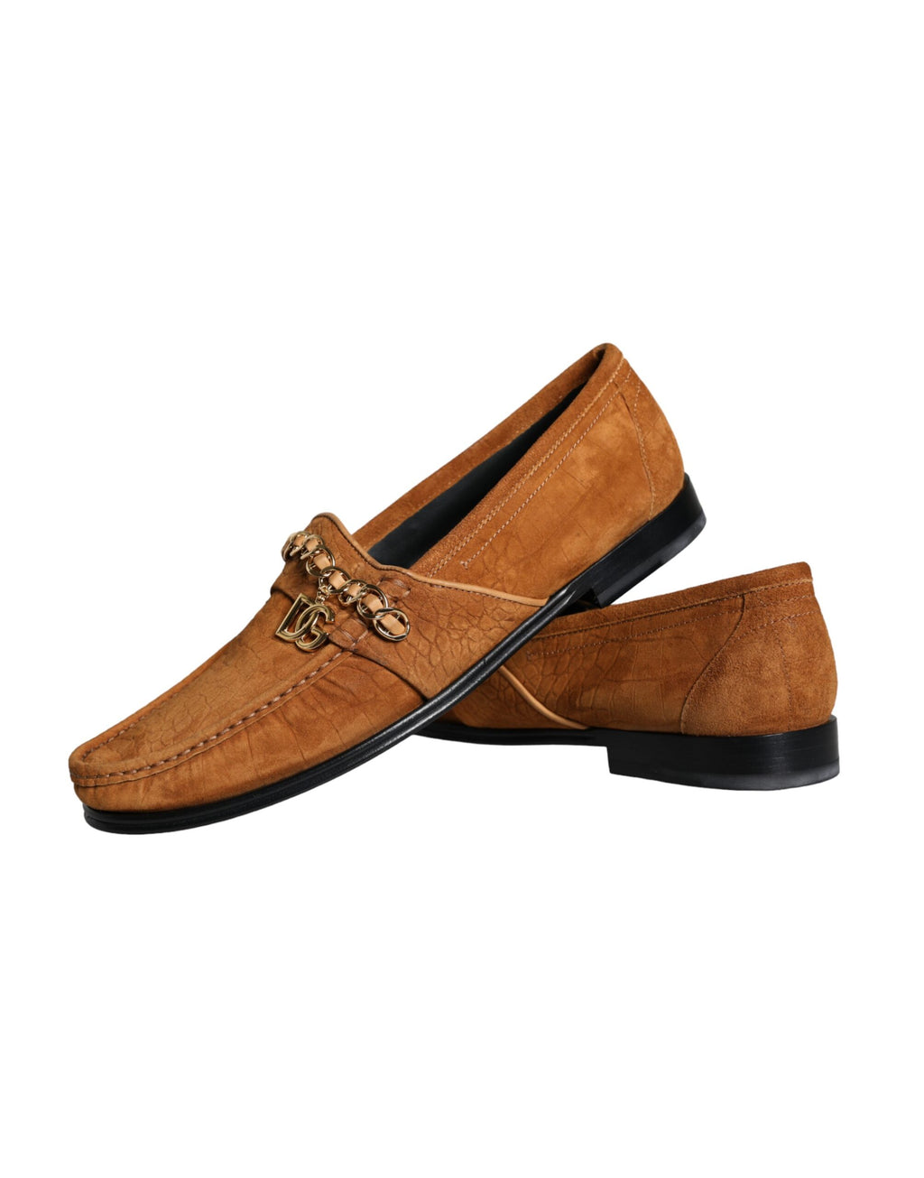 Mocassins en velours marron Dolce & Gabbana avec logo en cuir, chaussures slip-on élégantes pour homme.