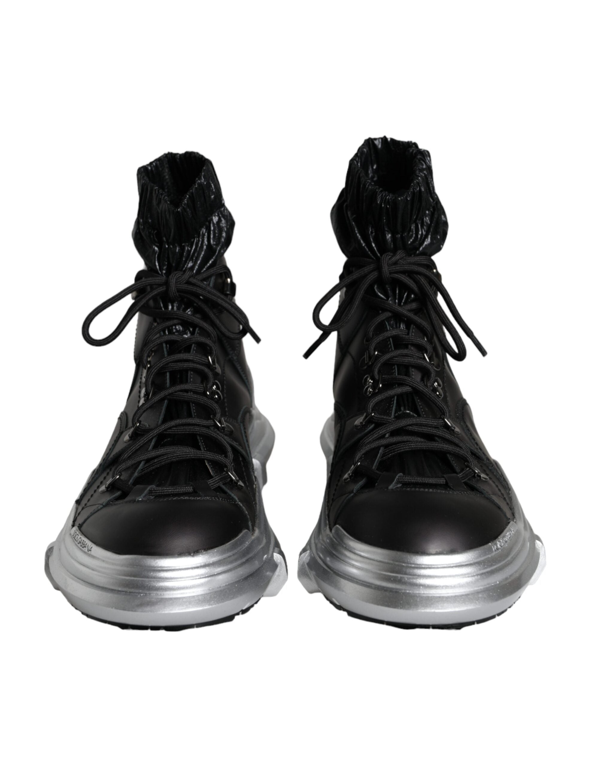 Chaussures sneakers haut de gamme Dolce & Gabbana en nylon noir, modèle Galileo, high top avec design élégant.
