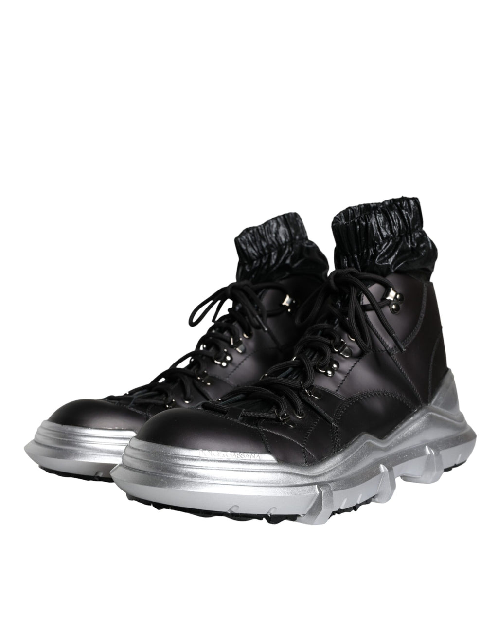 Chaussures sneakers hautes en nylon noir Dolce & Gabbana Galileo, baskets de style urbain, vue de face.