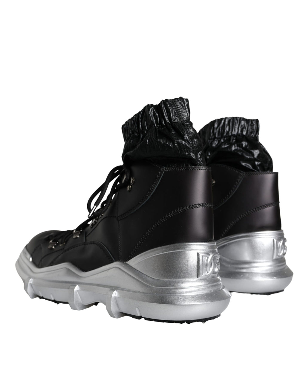 Chaussures sneakers montantes en nylon noir Dolce & Gabbana Galileo High Top pour homme, vue de face.