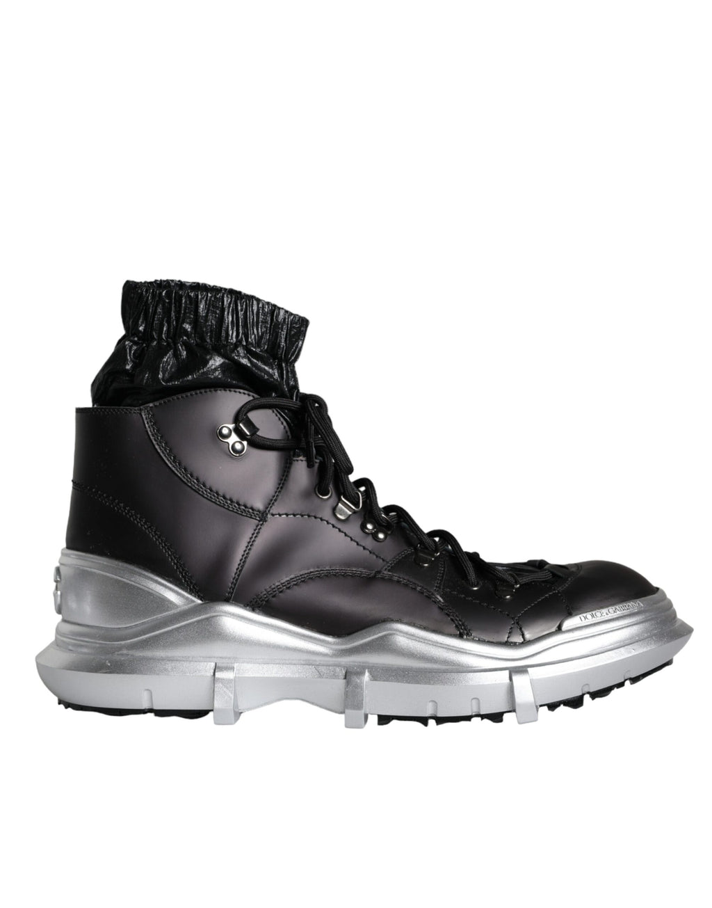 Chaussures sneakers montantes en nylon noir Dolce & Gabbana Galileo, style haut de gamme, vue de face.