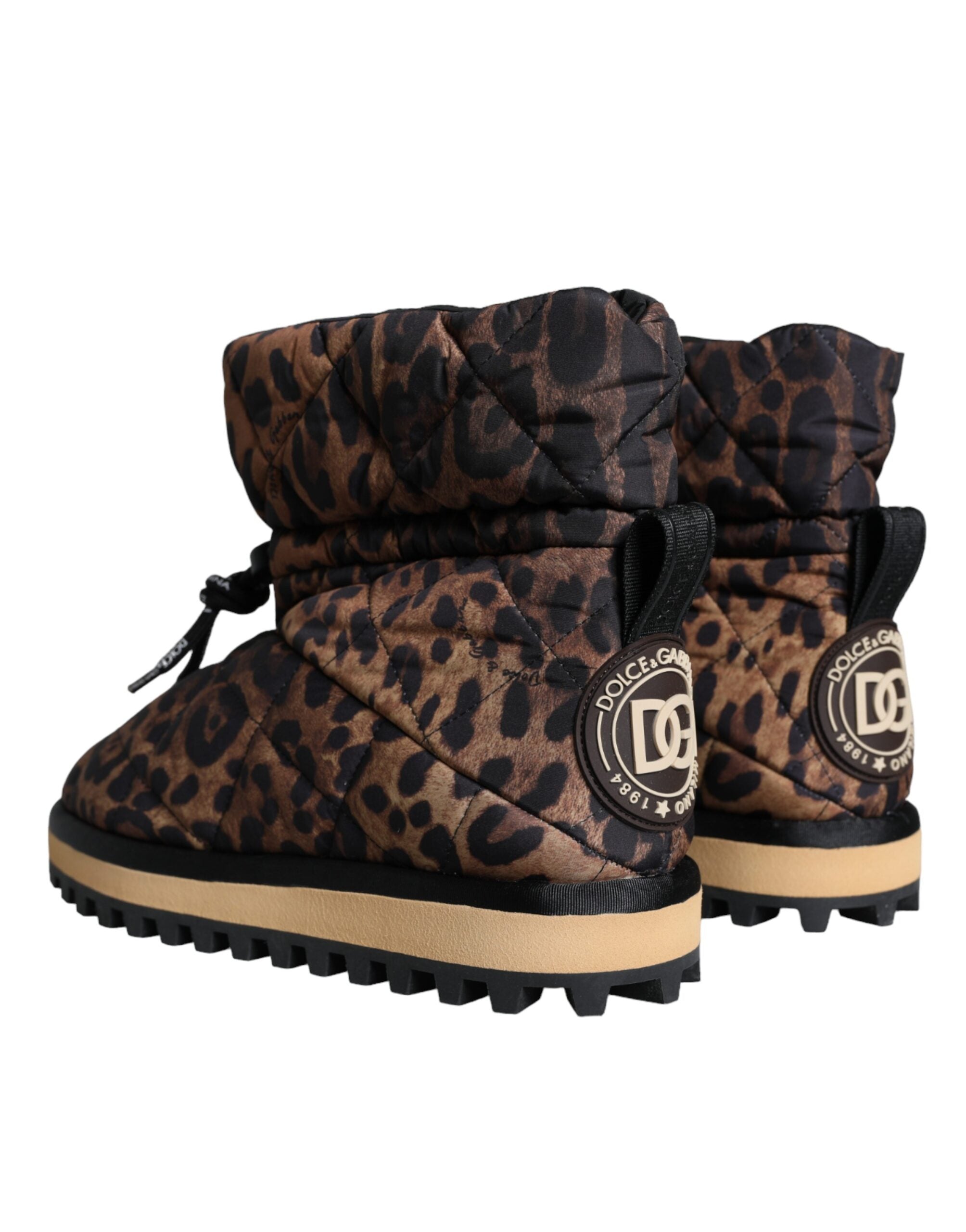 Bottes Chelsea marron à motif léopard Dolce & Gabbana, bottines padding pour femmes, style élégant et tendance.
