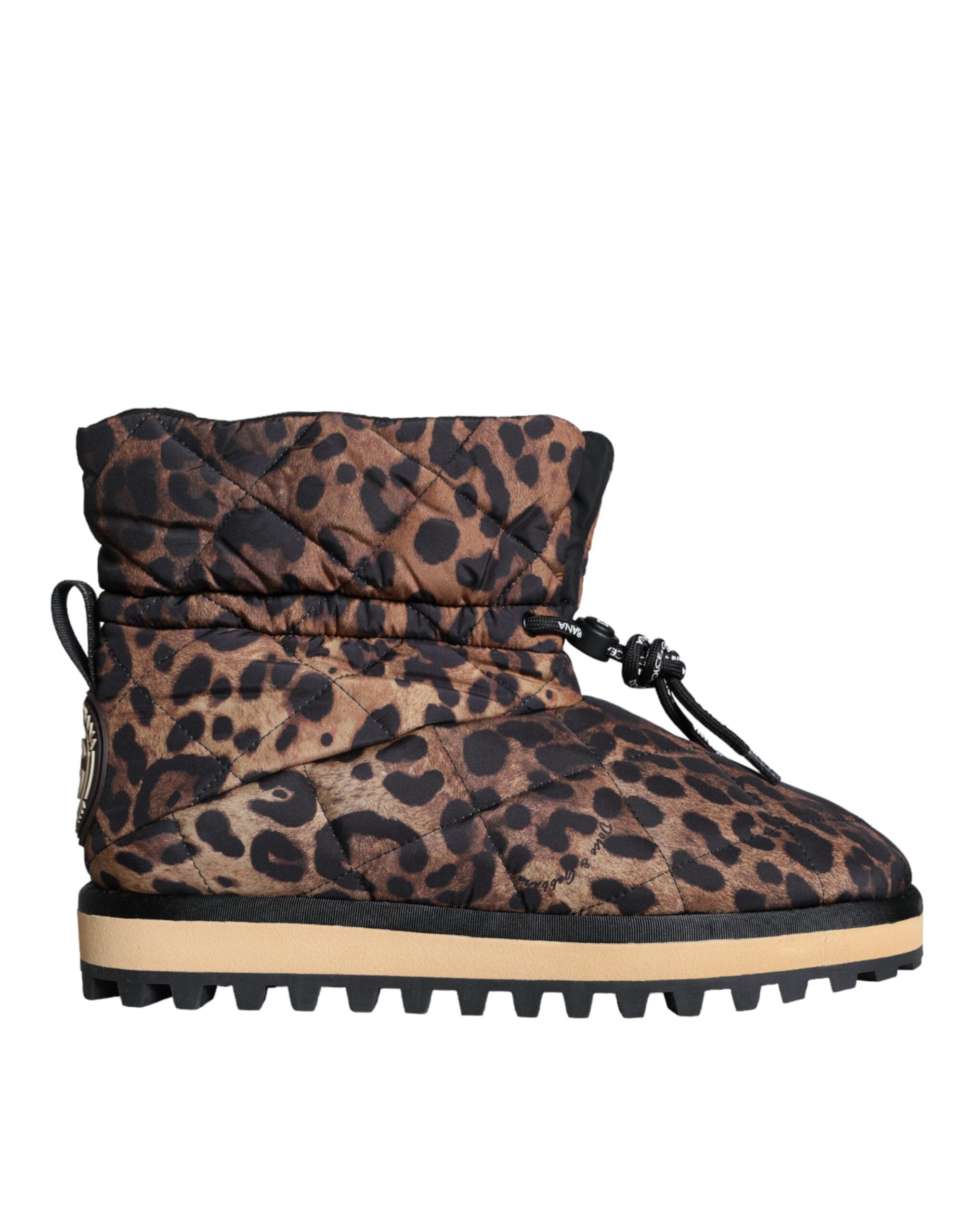 Bottes ankle en daim marron à motif léopard de Dolce & Gabbana, chaussures rembourrées élégantes et tendance.