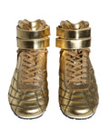 Chaussures sneakers hautes Dolce & Gabbana Sartoria en cuir doré, silhouette élégante et style moderne, vues de face.