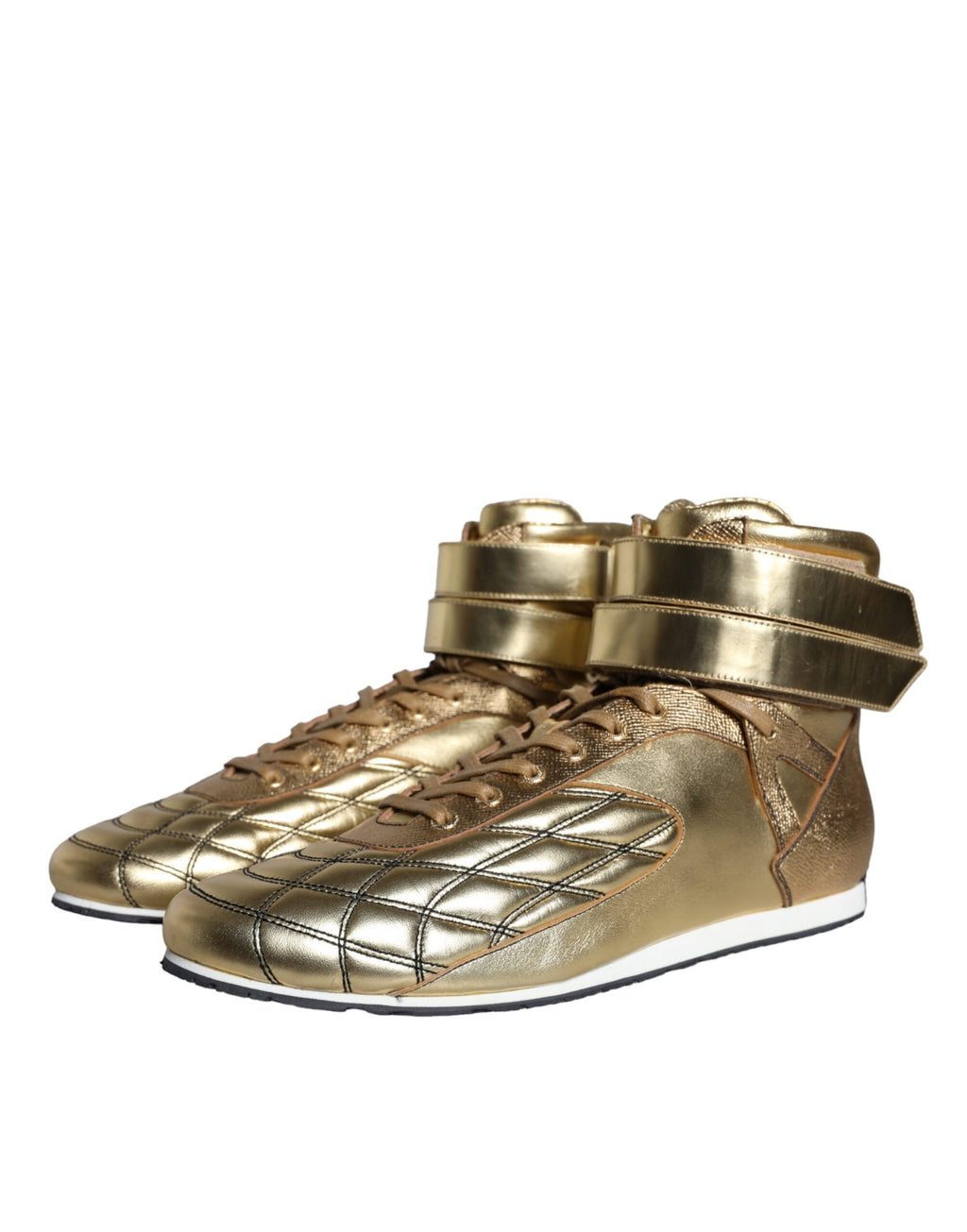 Chaussures sneakers hautes Dolce & Gabbana Sartoria en cuir doré, baskets de luxe avec design élégant et détails raffinés.