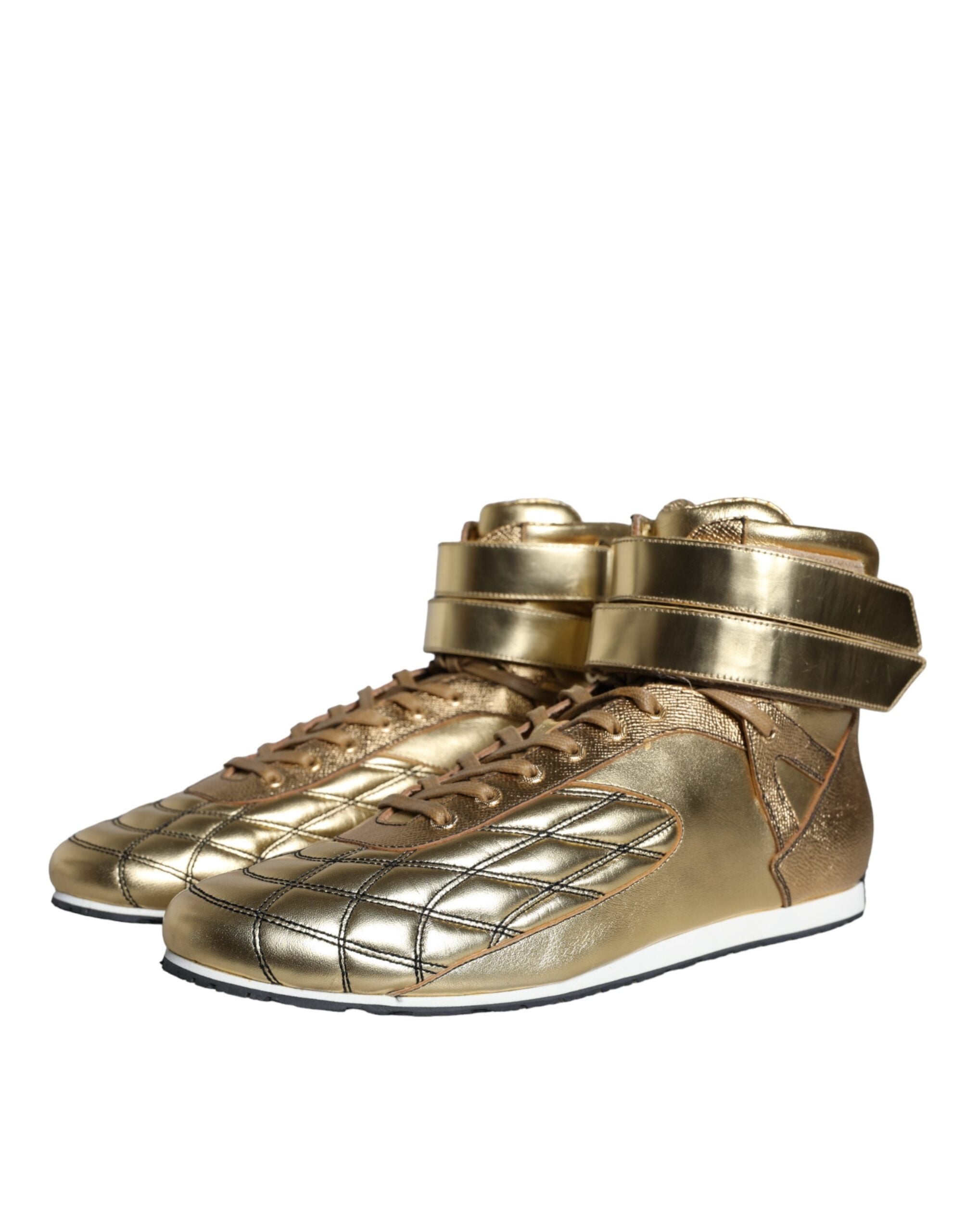 Chaussures sneakers hautes Dolce & Gabbana Sartoria en cuir doré, baskets de luxe avec design élégant et détails raffinés.
