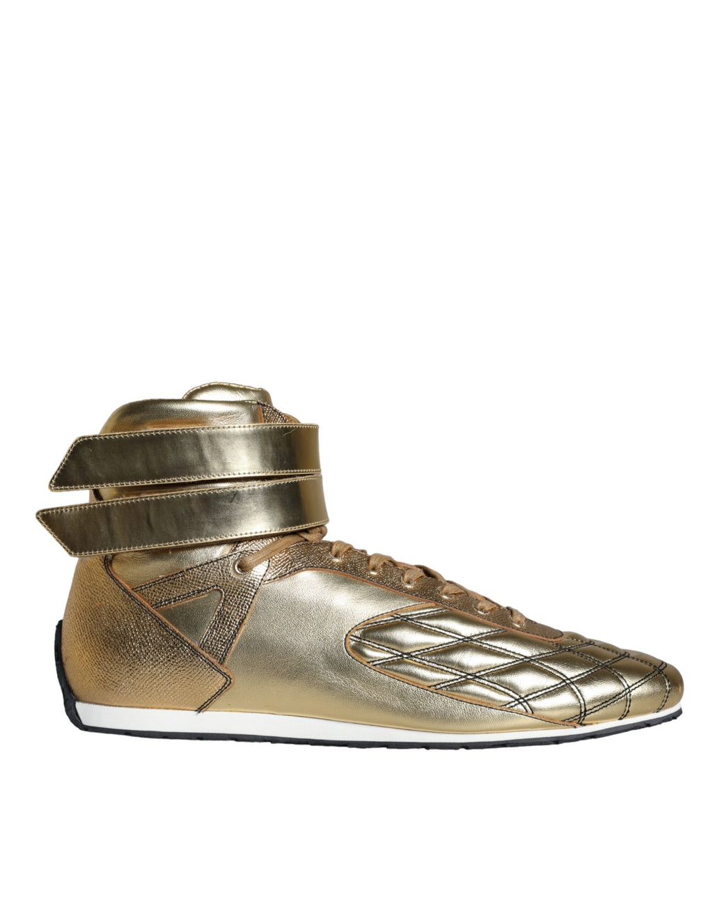 Chaussures sneakers haut-top en cuir doré Dolce & Gabbana Sartoria, style élégant avec détails en or.