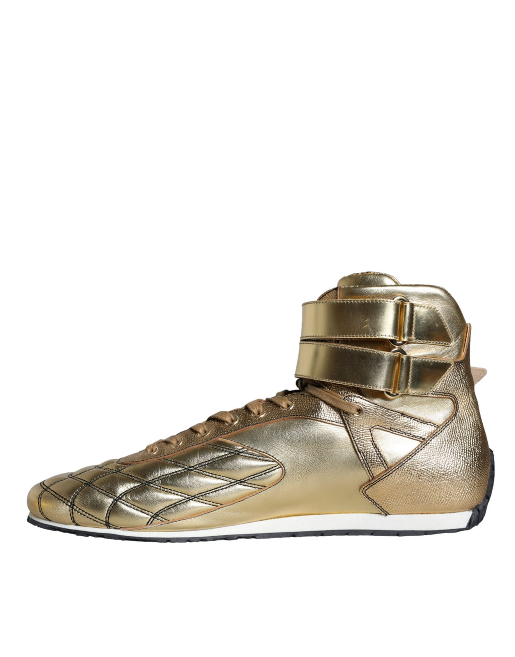Chaussures sneakers haut de gamme Dolce & Gabbana Sartoria en cuir doré pour homme, style moderne et élégant.