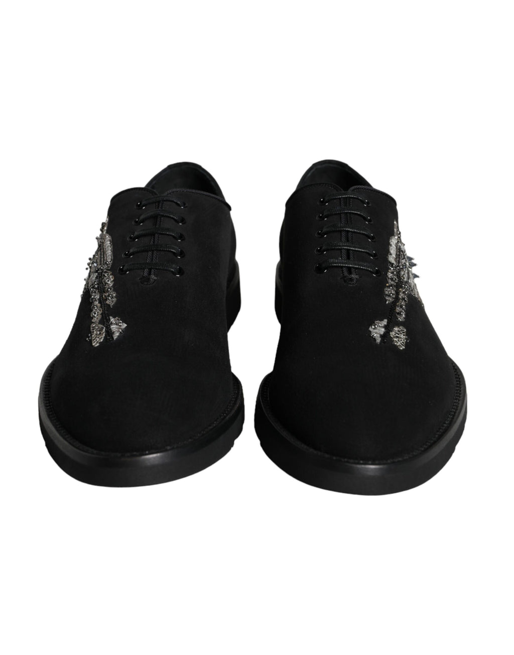 Chaussures Dolce & Gabbana Sicilia en daim noir, chaussures formelles à lacets, élégantes et sophistiquées pour homme.