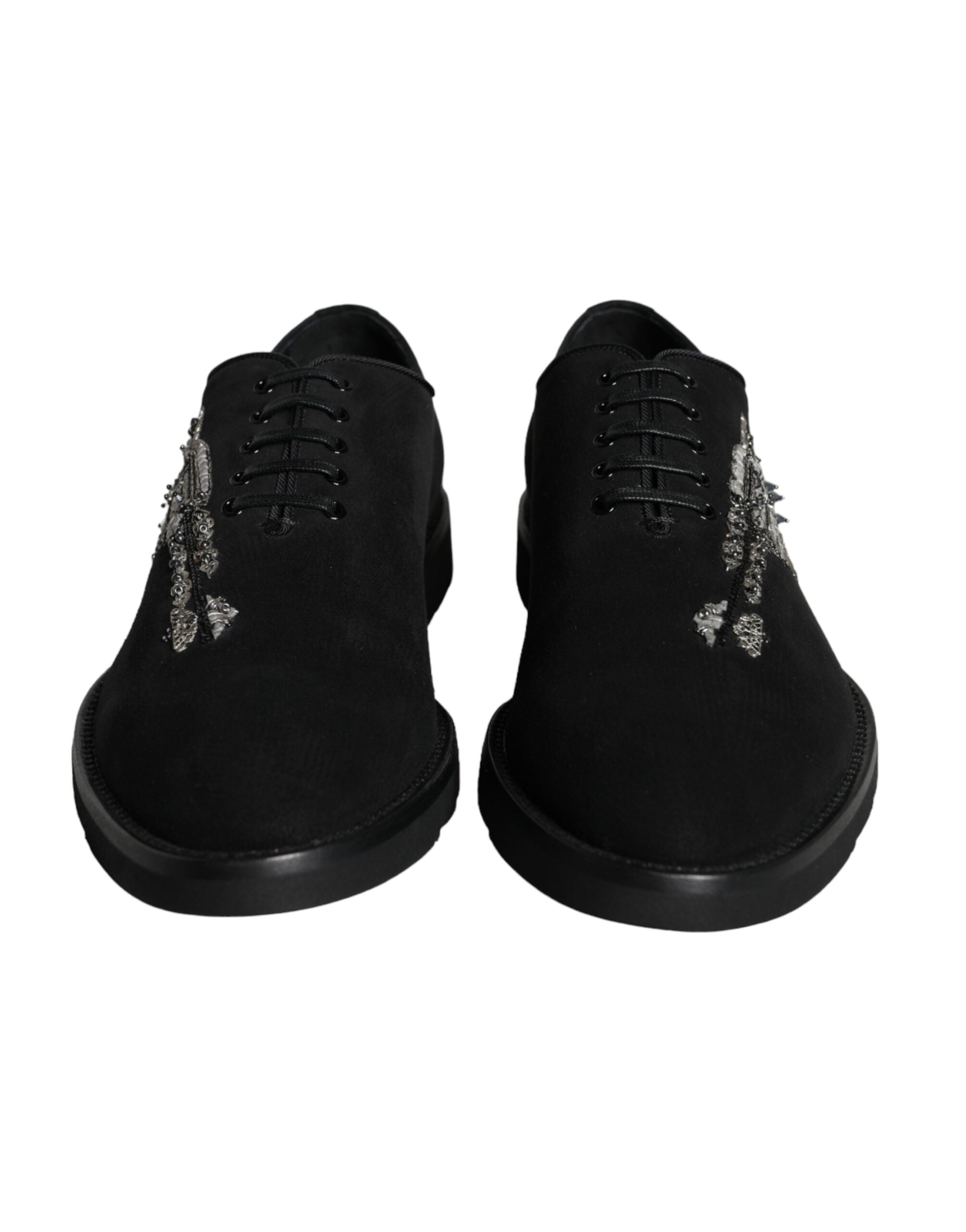 Chaussures Dolce & Gabbana Sicilia en daim noir, chaussures formelles à lacets, élégantes et sophistiquées pour homme.