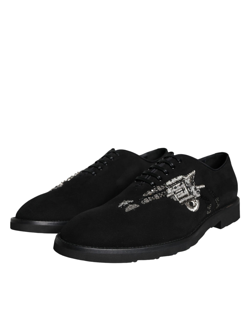 Chaussures habillées en daim noir Dolce & Gabbana Sicilia avec lacets, élégantes et sophistiquées pour occasion formelle