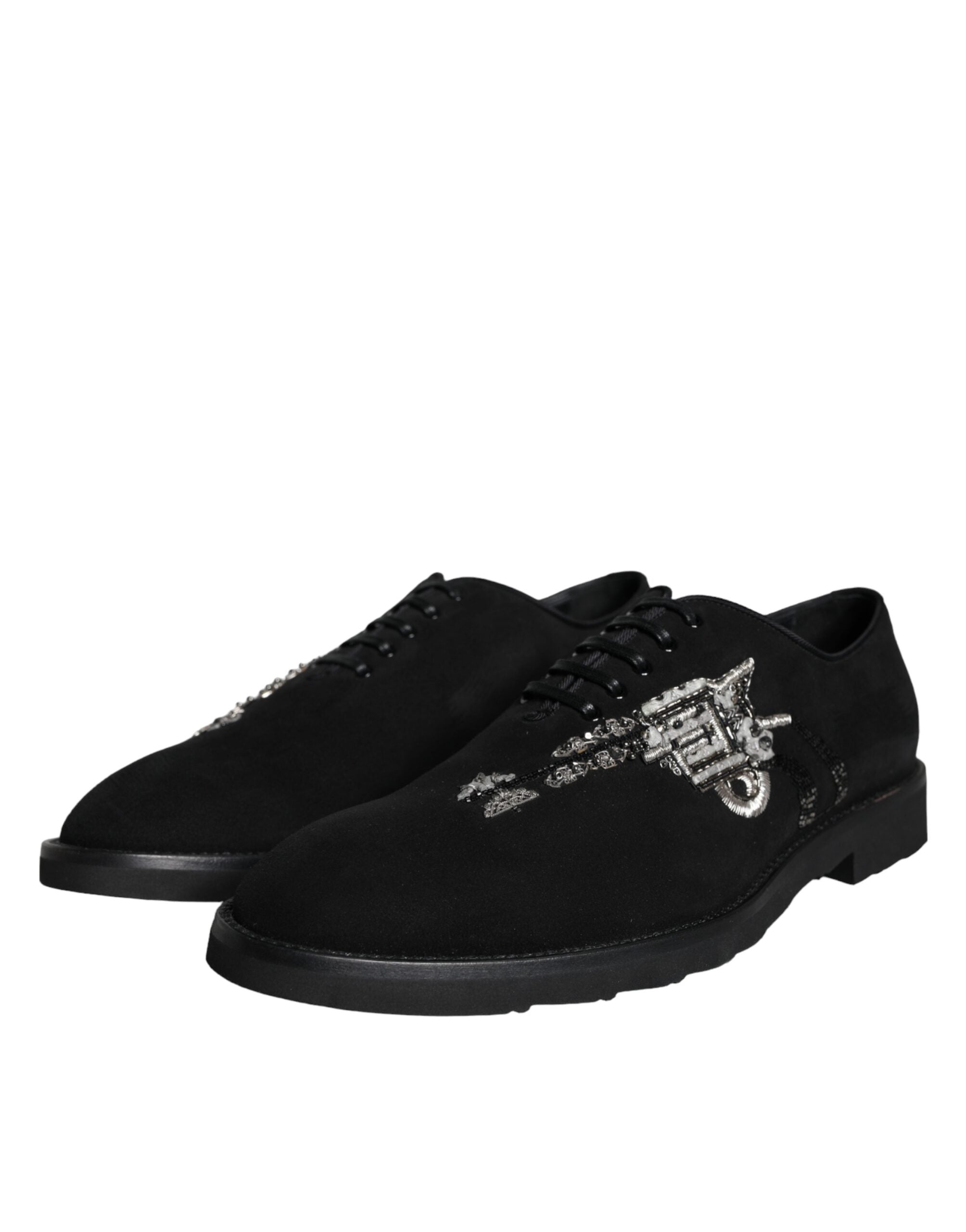 Chaussures habillées en daim noir Dolce & Gabbana Sicilia avec lacets, élégantes et sophistiquées pour occasion formelle