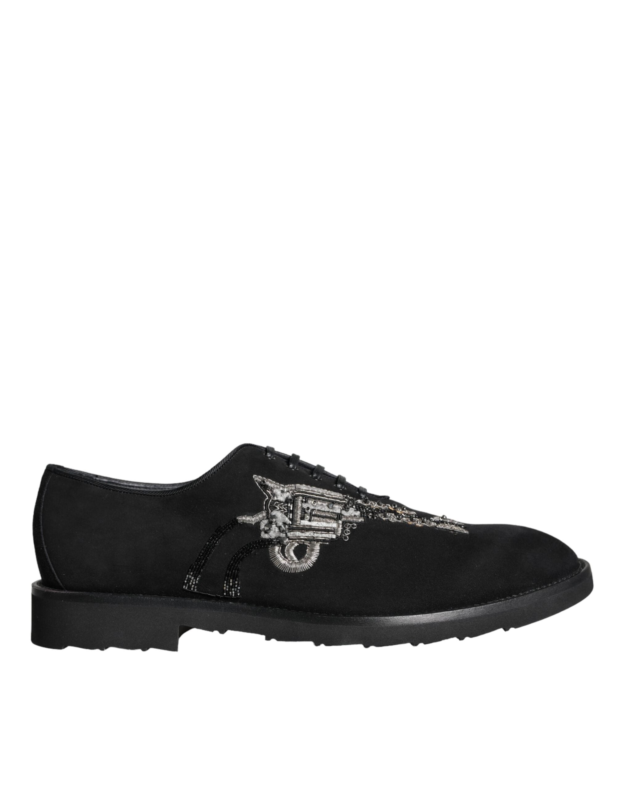 Chaussures formelles en daim noir Dolce & Gabbana Sicilia avec laçage, style élégant et sophistiqué pour homme.