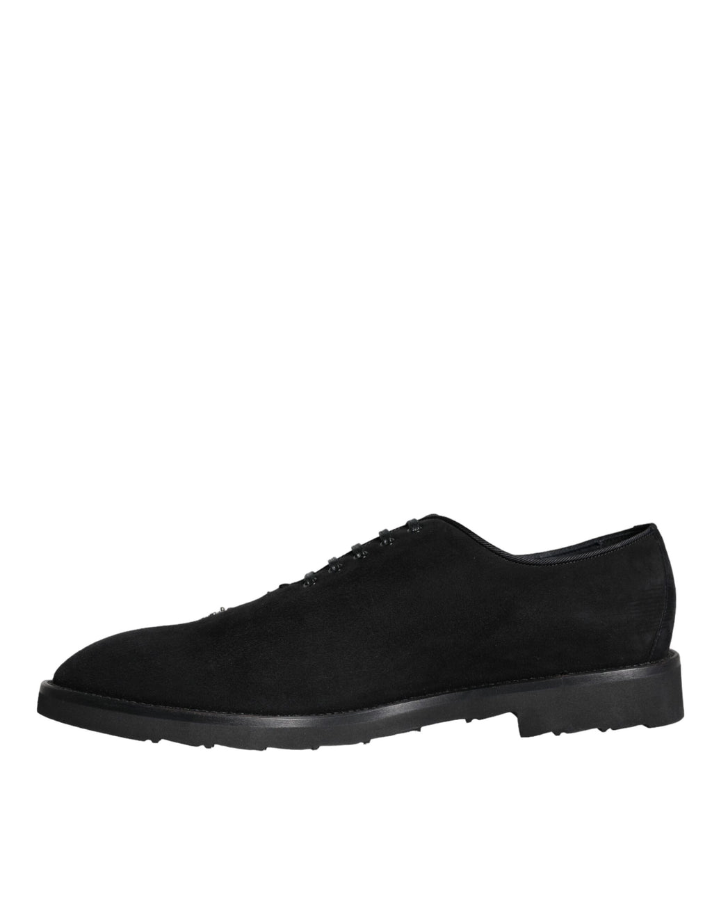 Chaussures habillées en daim noir Dolce & Gabbana Sicilia Lace Up, élégantes et sophistiquées, vues en gros plan.