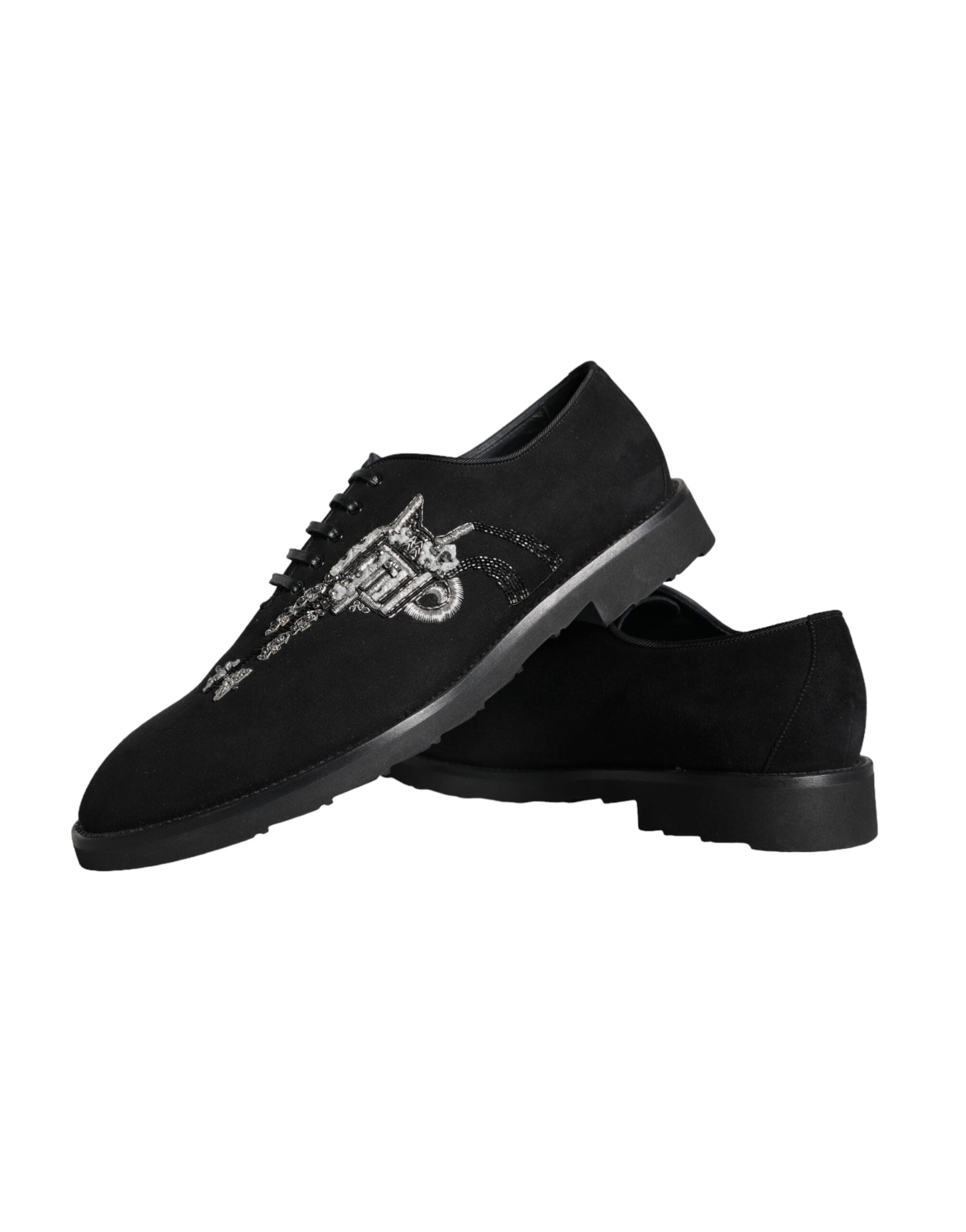 Chaussures formelles en daim noir Dolce & Gabbana Sicilia avec lacets, élégantes et sophistiquées pour homme.