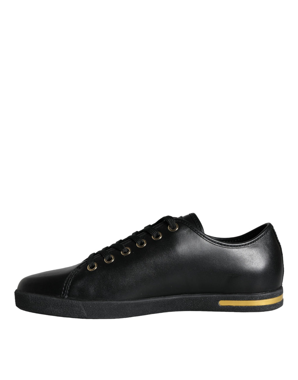 Chaussures sneakers classiques Dolce & Gabbana en cuir noir et or, avec détails élégants et design moderne.