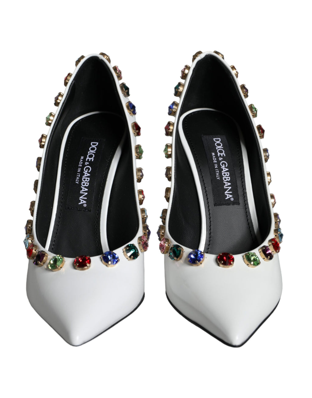 Escarpins en cuir blanc Dolce & Gabbana avec cristaux, chaussures à talons hauts élégantes et raffinées.