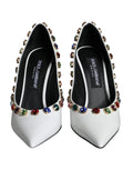 Escarpins en cuir blanc Dolce & Gabbana avec cristaux, chaussures à talons hauts élégantes et raffinées.