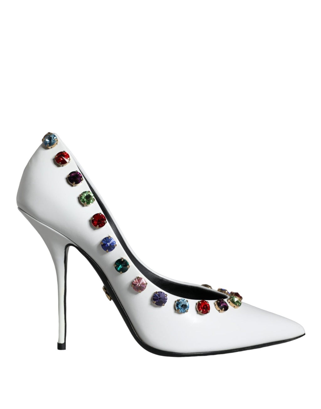 Chaussures à talons hauts Dolce & Gabbana en cuir blanc avec cristaux, élégantes et sophistiquées.
