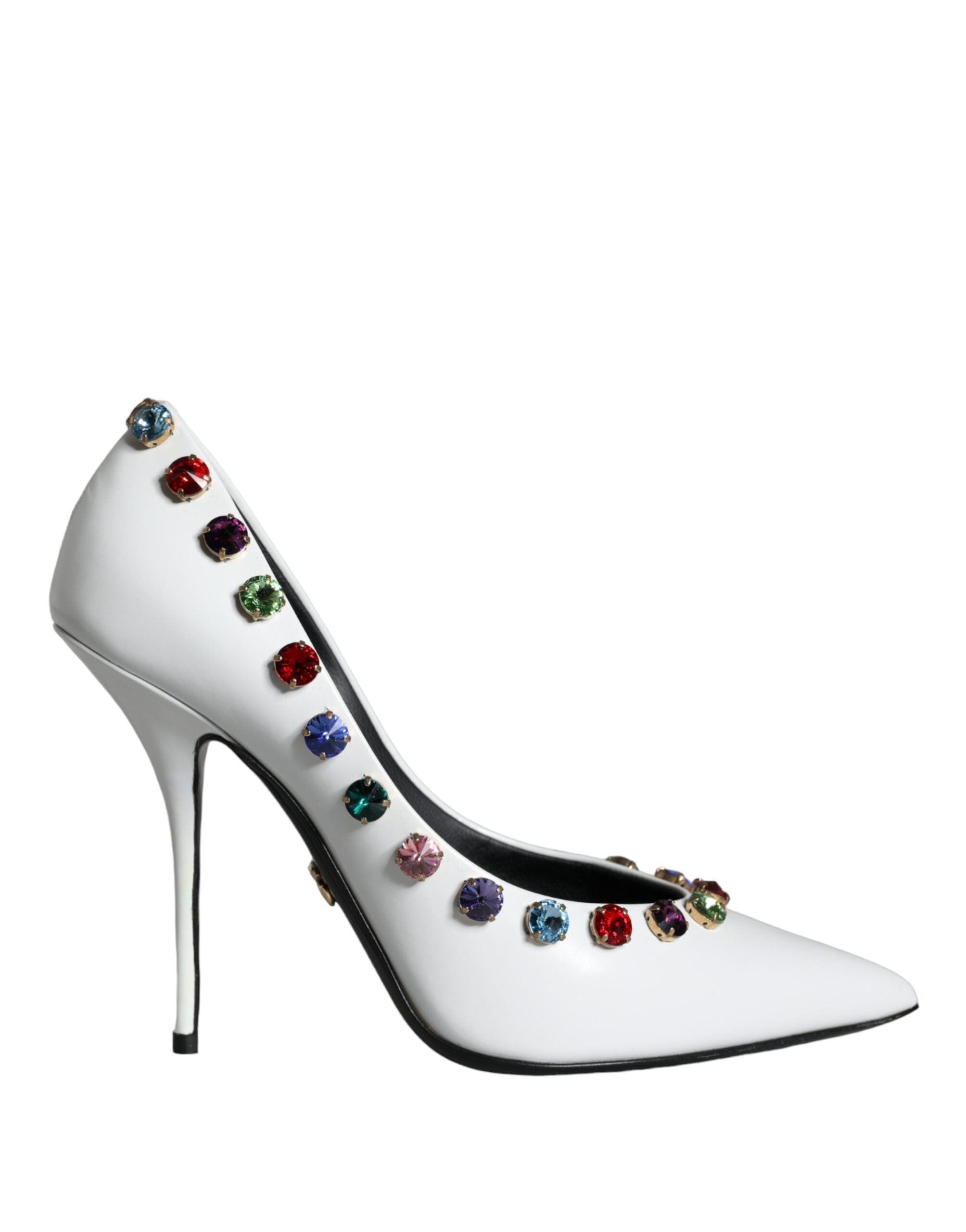 Chaussures à talons hauts Dolce & Gabbana en cuir blanc avec cristaux, élégantes et sophistiquées.